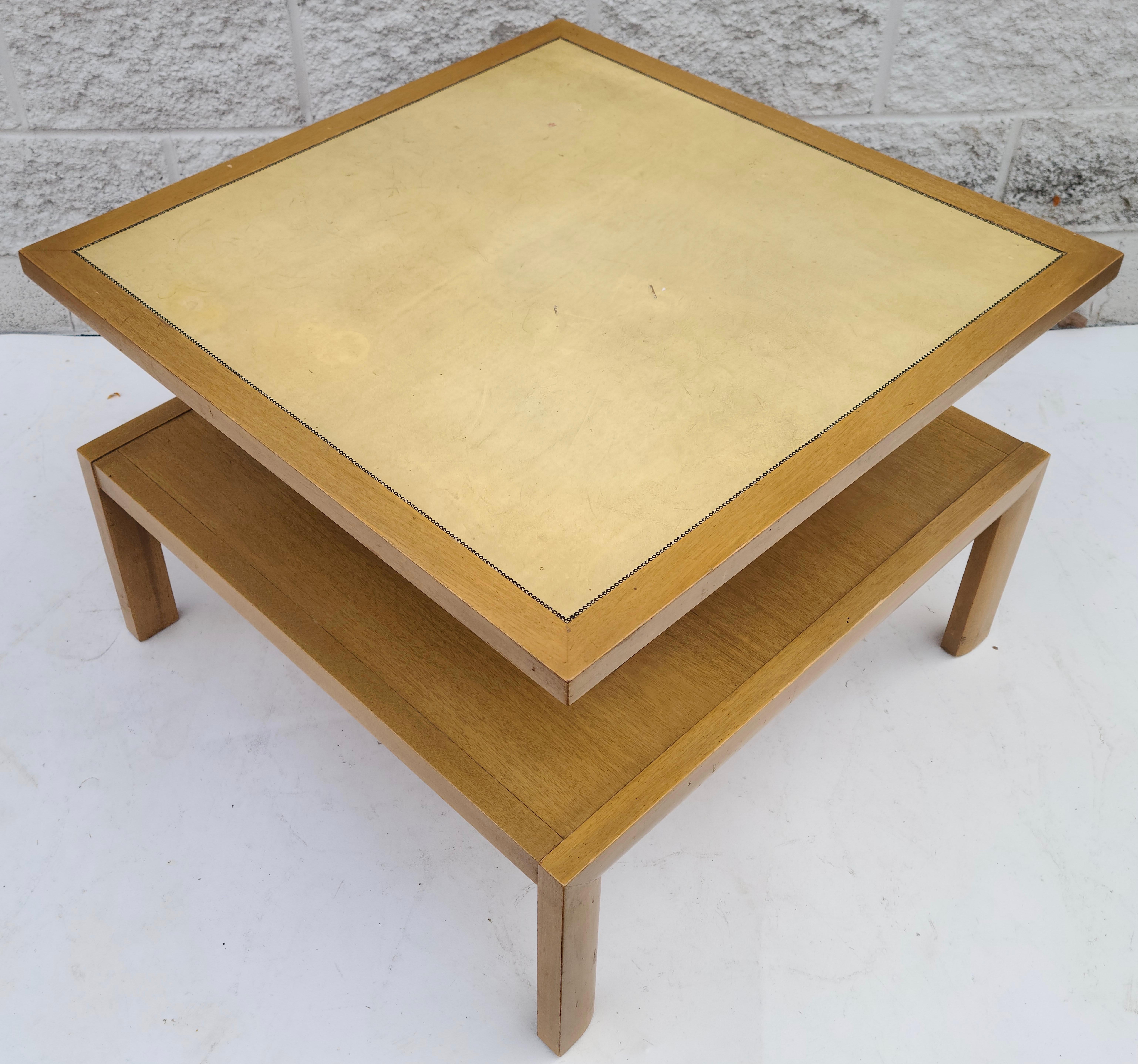 Yellow Leather Top Sofa Table in the Style of Tommi Parzinger Charak For Sale 3