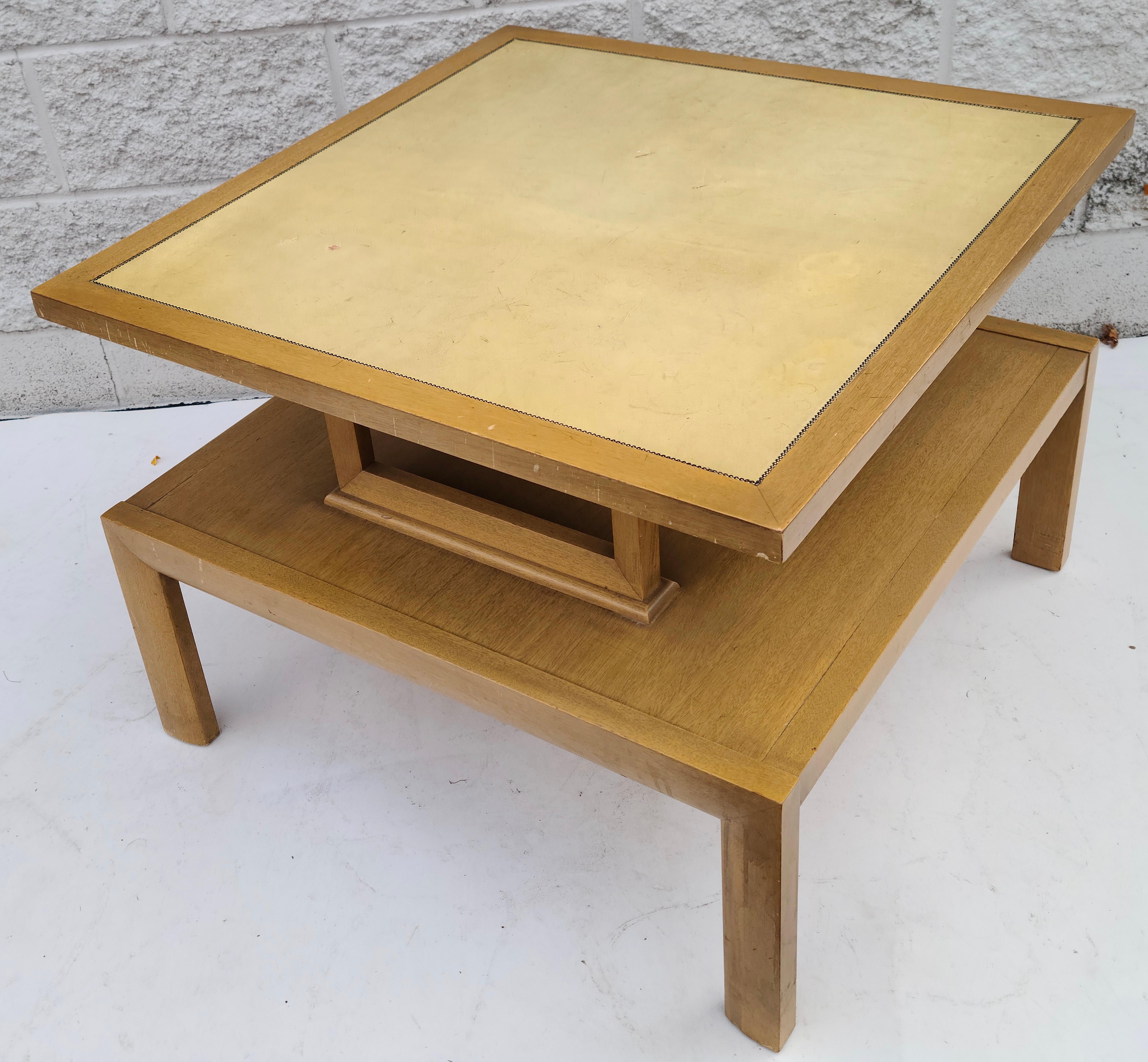 Yellow Leather Top Sofa Table in the Style of Tommi Parzinger Charak For Sale 4
