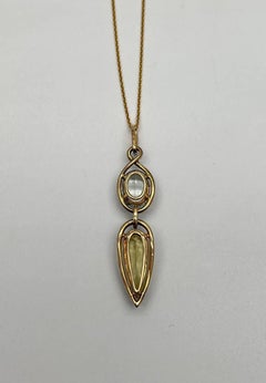 Yellow Lemon Quartz Green Amethyst Prasiolite 14K Gold Diamond Pendant Necklace