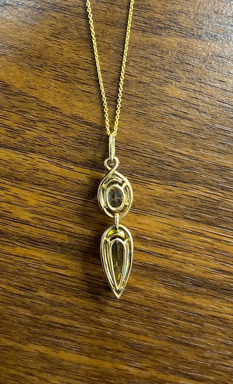 Collier pendentif en or 14 carats avec quartz jaune citron, améthyste verte et Prasiolite Pour femmes en vente