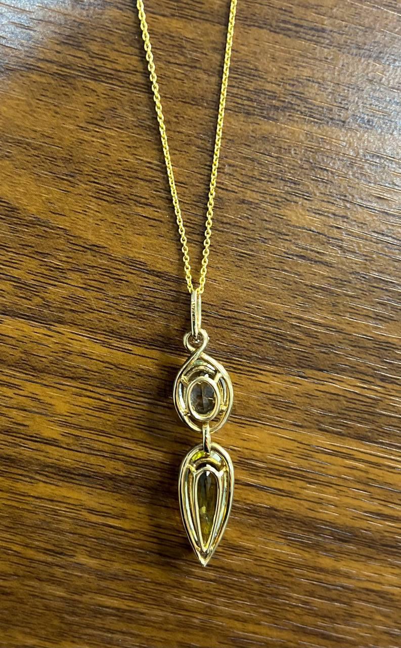 Collier pendentif en or 14 carats avec quartz jaune citron, améthyste verte et Prasiolite en vente 1