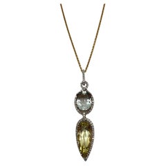 Gelber Zitronenquarz Grüner Amethyst Prasiolith 14K Gold Diamant-Anhänger Halskette
