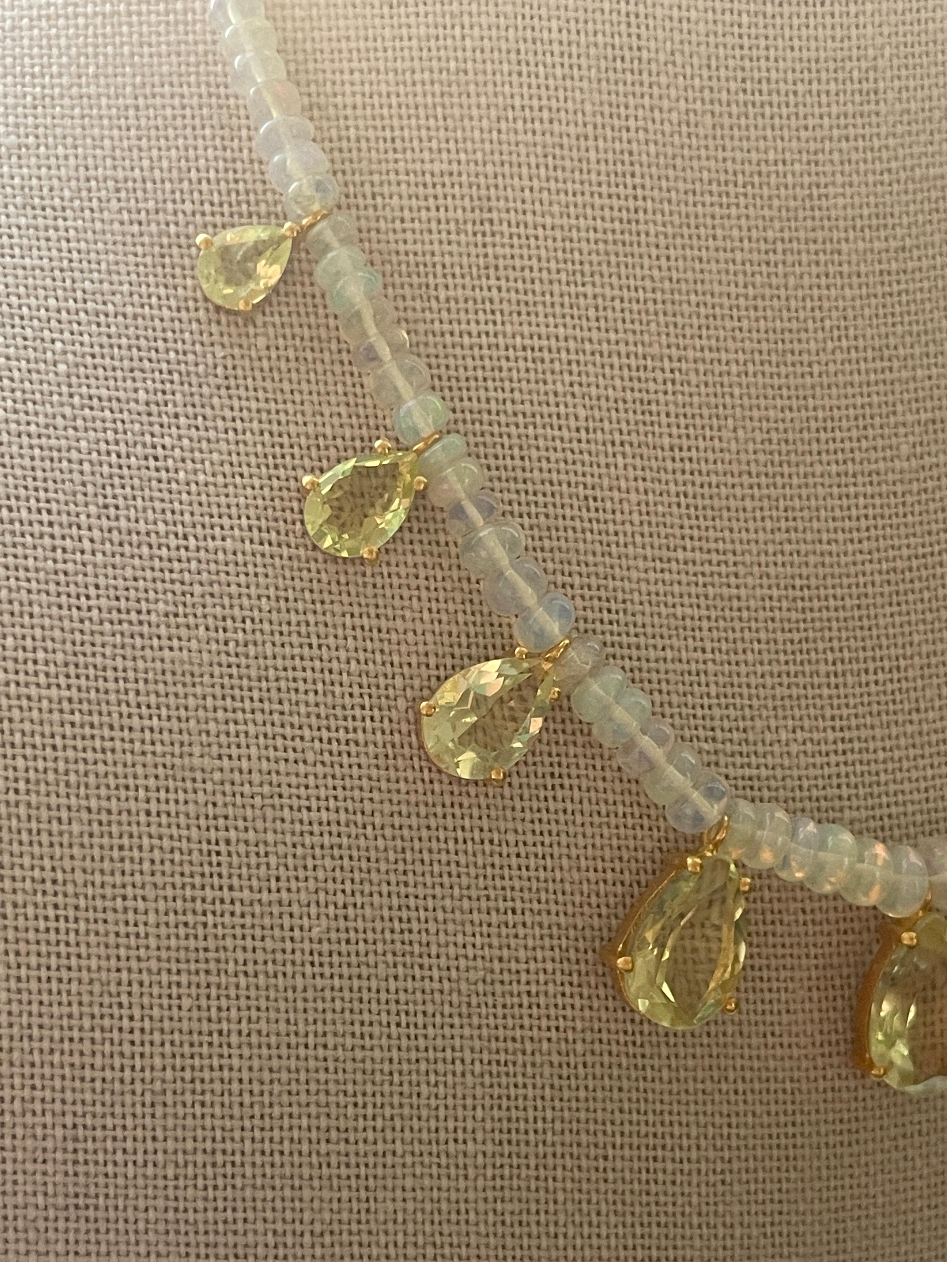 Women's 8.6 Carat Yellow Lemon Topaz & Rainbow Opal Gold Beaded Necklace  For Sale