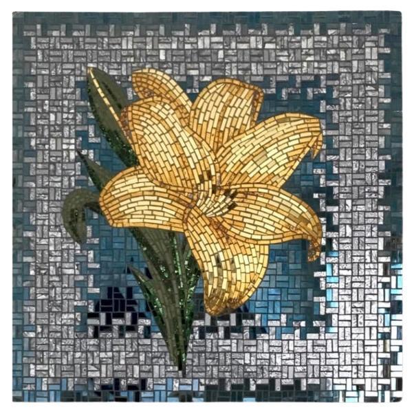 “Yellow Lily”- scultura da parete in vetro a mosaico. im Angebot