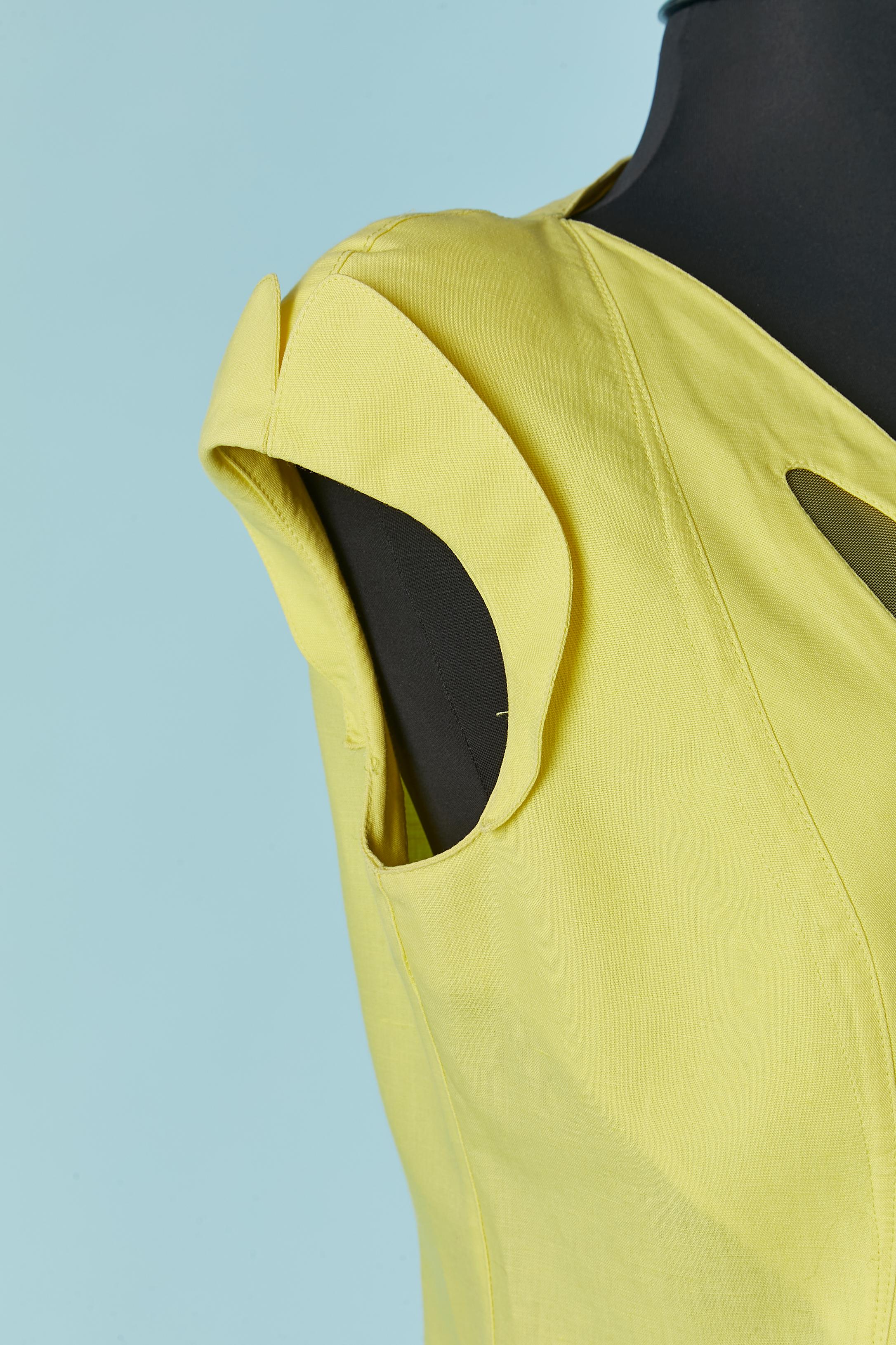 Yellow linen and cotton dress with tulle inset Thierry MUGLER Activ In Excellent Condition For Sale In Saint-Ouen-Sur-Seine, FR
