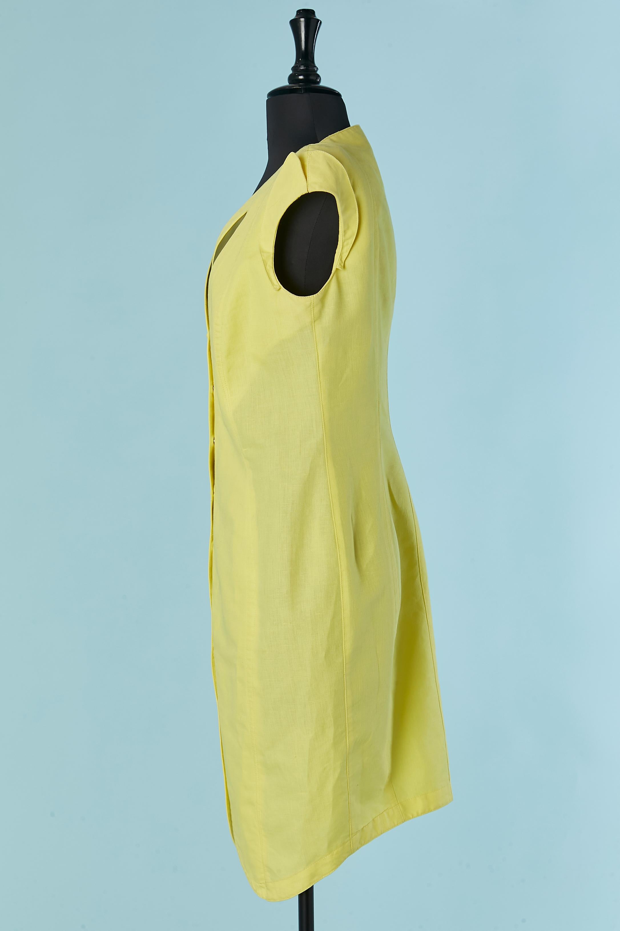 Women's Yellow linen and cotton dress with tulle inset Thierry MUGLER Activ For Sale