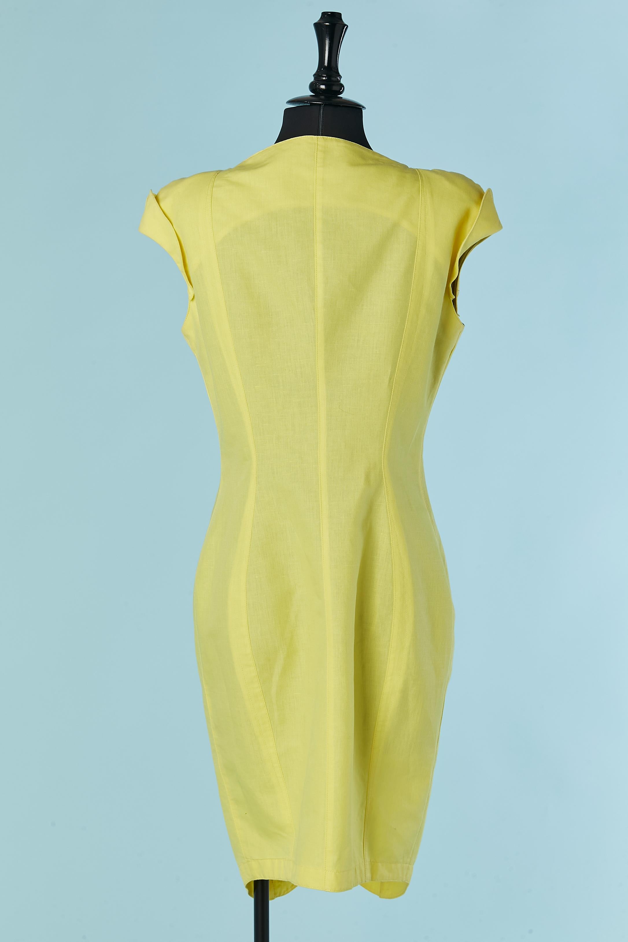 Yellow linen and cotton dress with tulle inset Thierry MUGLER Activ For Sale 1