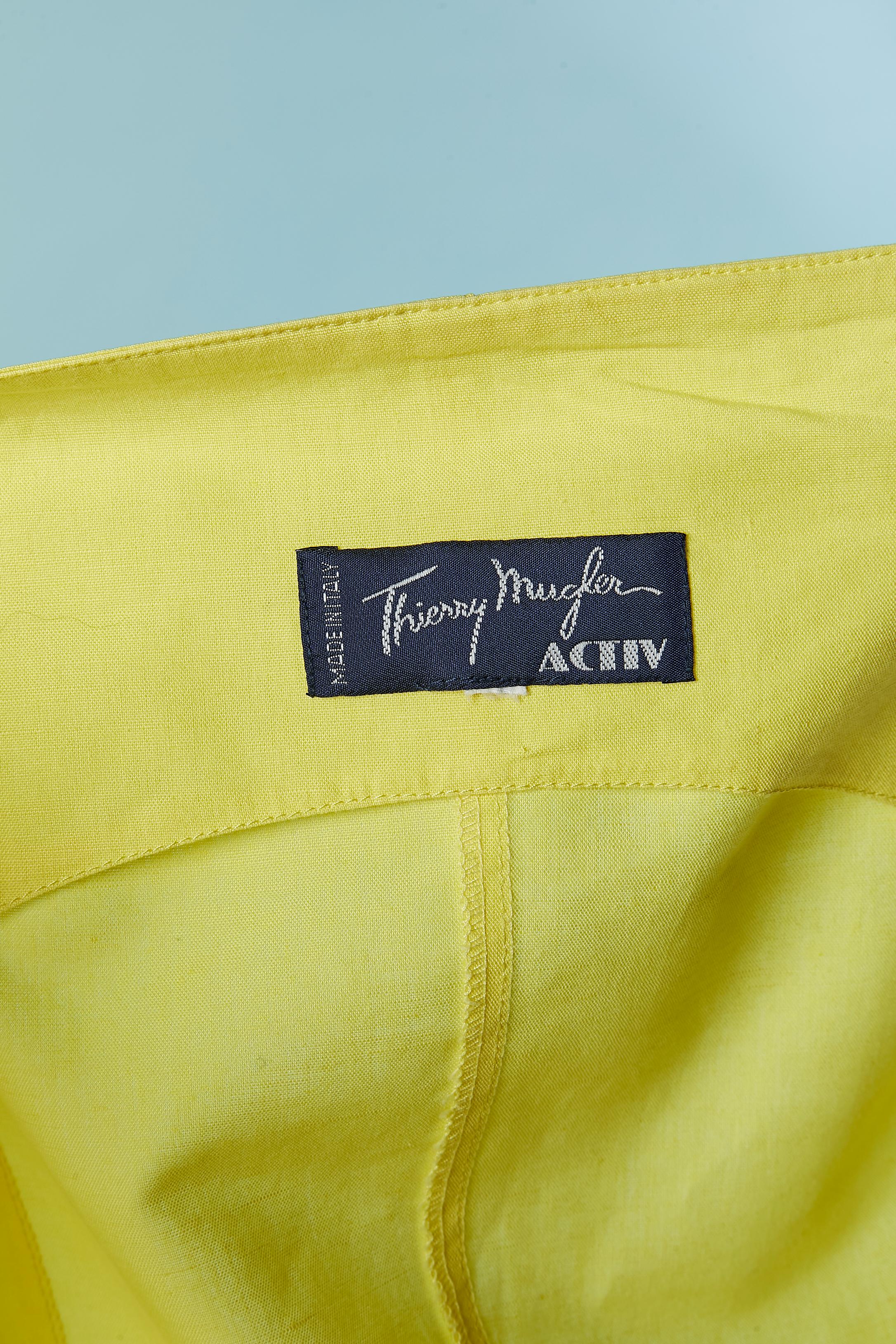 Yellow linen and cotton dress with tulle inset Thierry MUGLER Activ For Sale 2