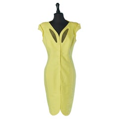 Abito giallo in lino e cotone con inserto in tulle Thierry Mugler Activ