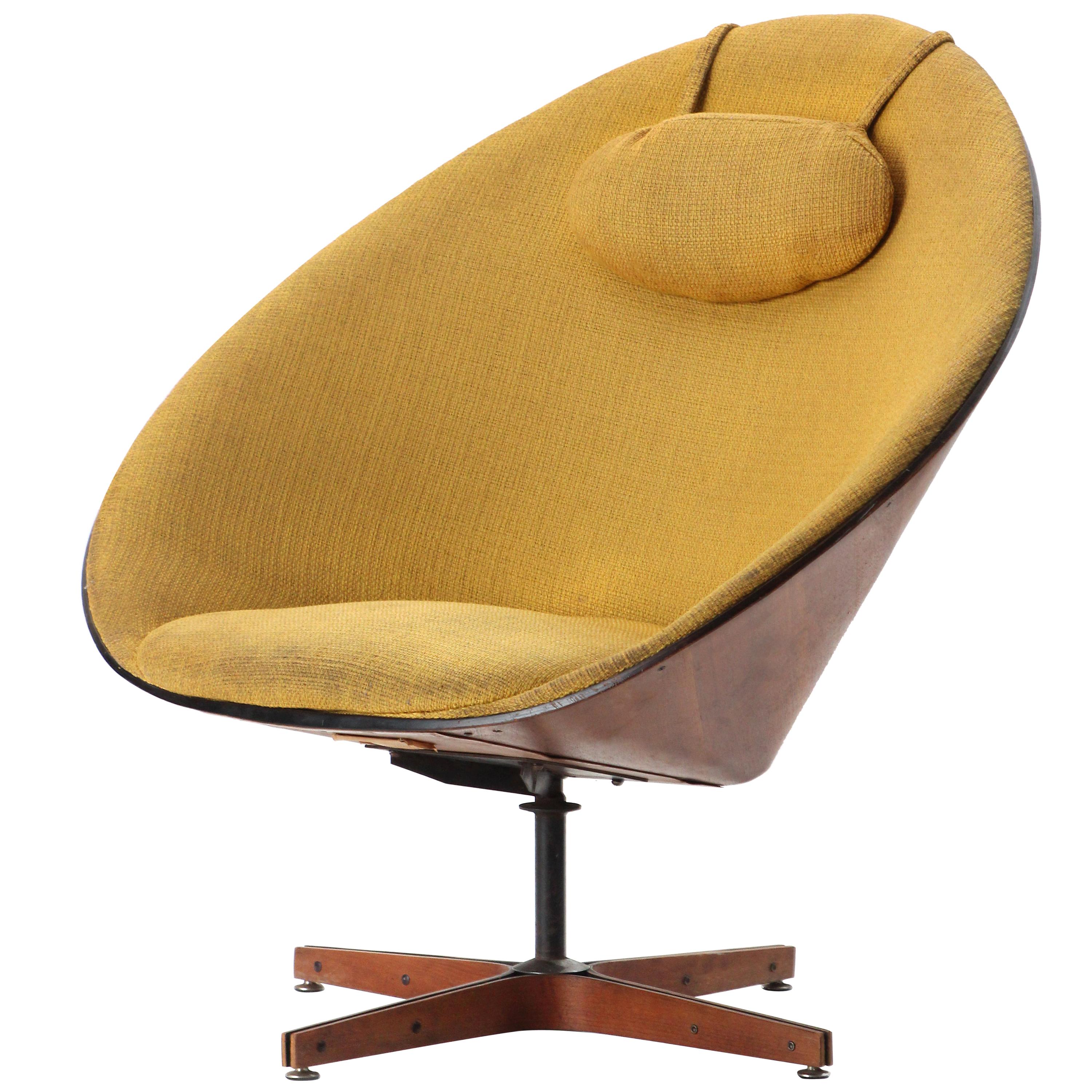 Yellow Linen Lounge Chair by George Mulhauser