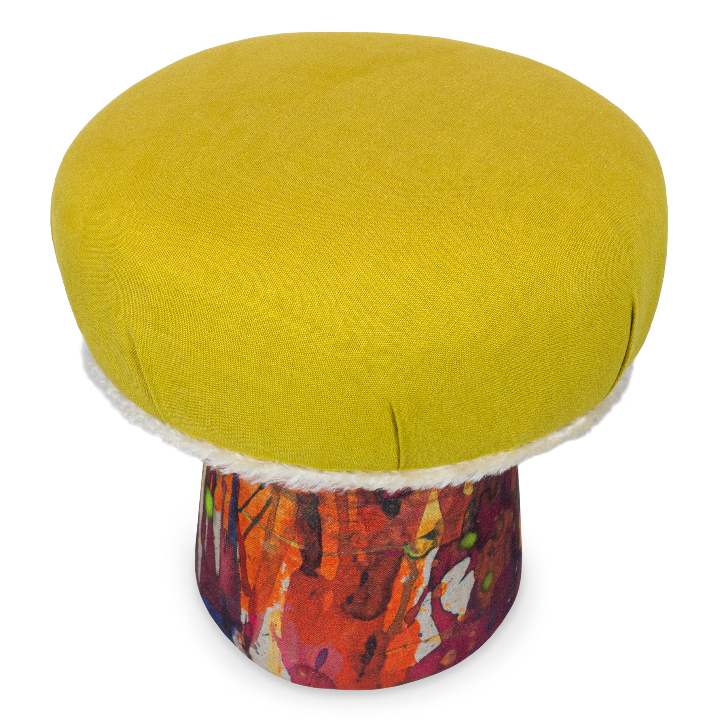 Modern Yellow Linen Mushroom Ottoman For Sale