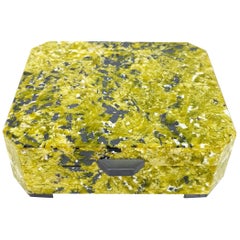 Yellow Lizardit Serpentine Decorative Jewelry Gemstone Box with Black Marble
