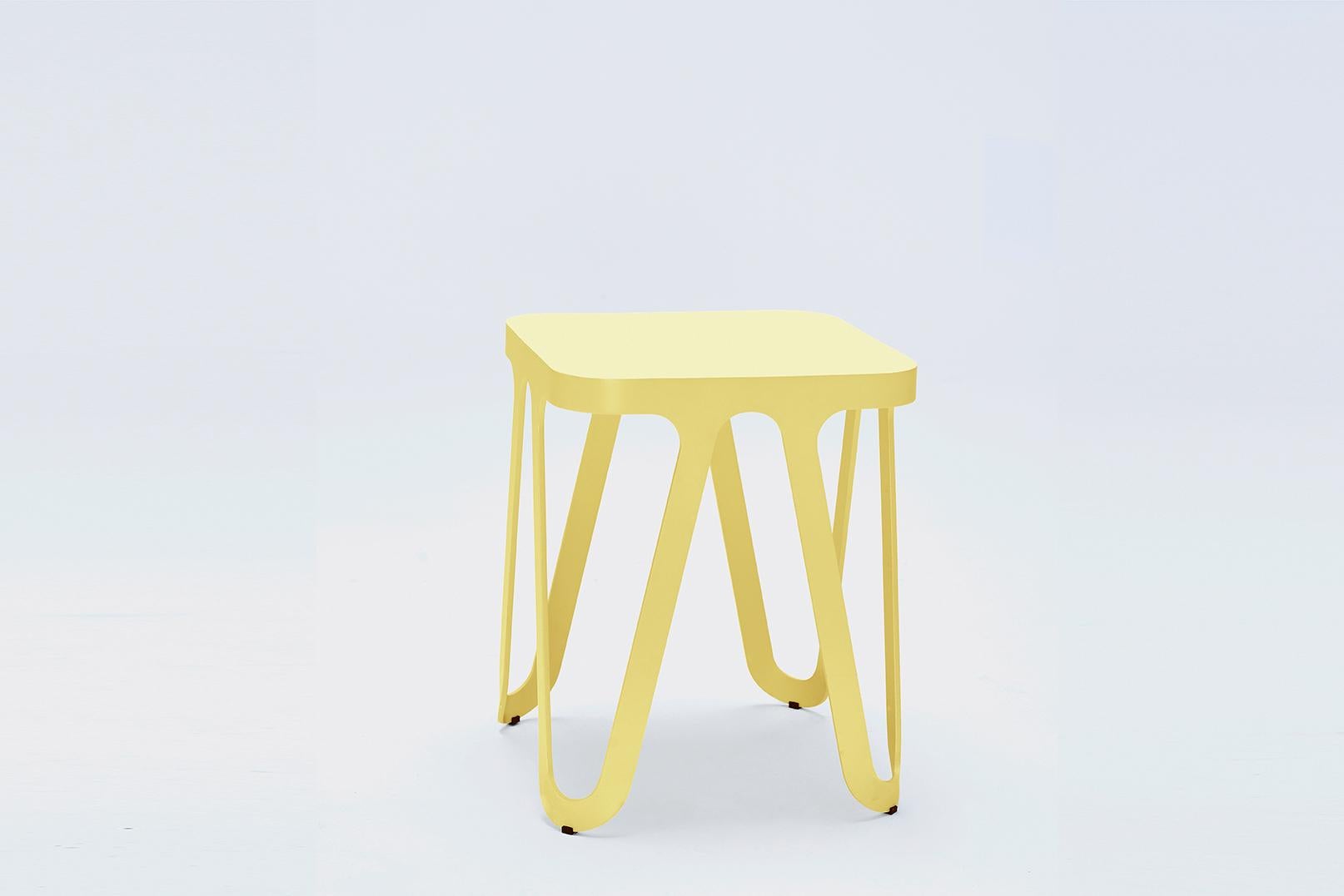 Yellow Loop stool by Sebastian Scherer
Dimensions: D38 x W38 x H44 cm
Material: Aluminium
Weight 3.5 kg
Also available in wood.
Also available in colours: snow white / light sand / sun yellow / clay orange / rust red / space blue / graphite