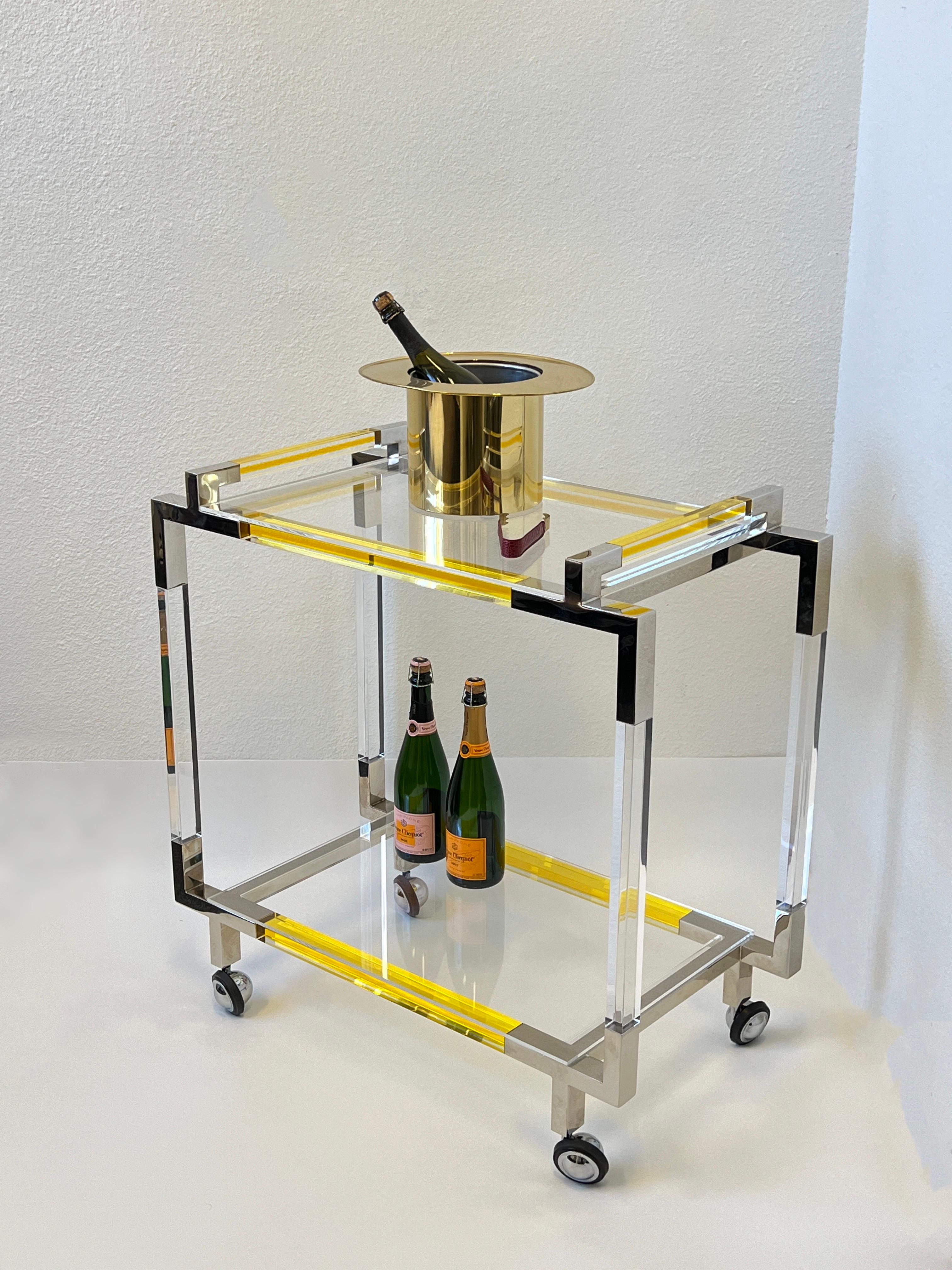 Modern Yellow Lucite and Chrome Bar Cart by Charles Hollis Jones 