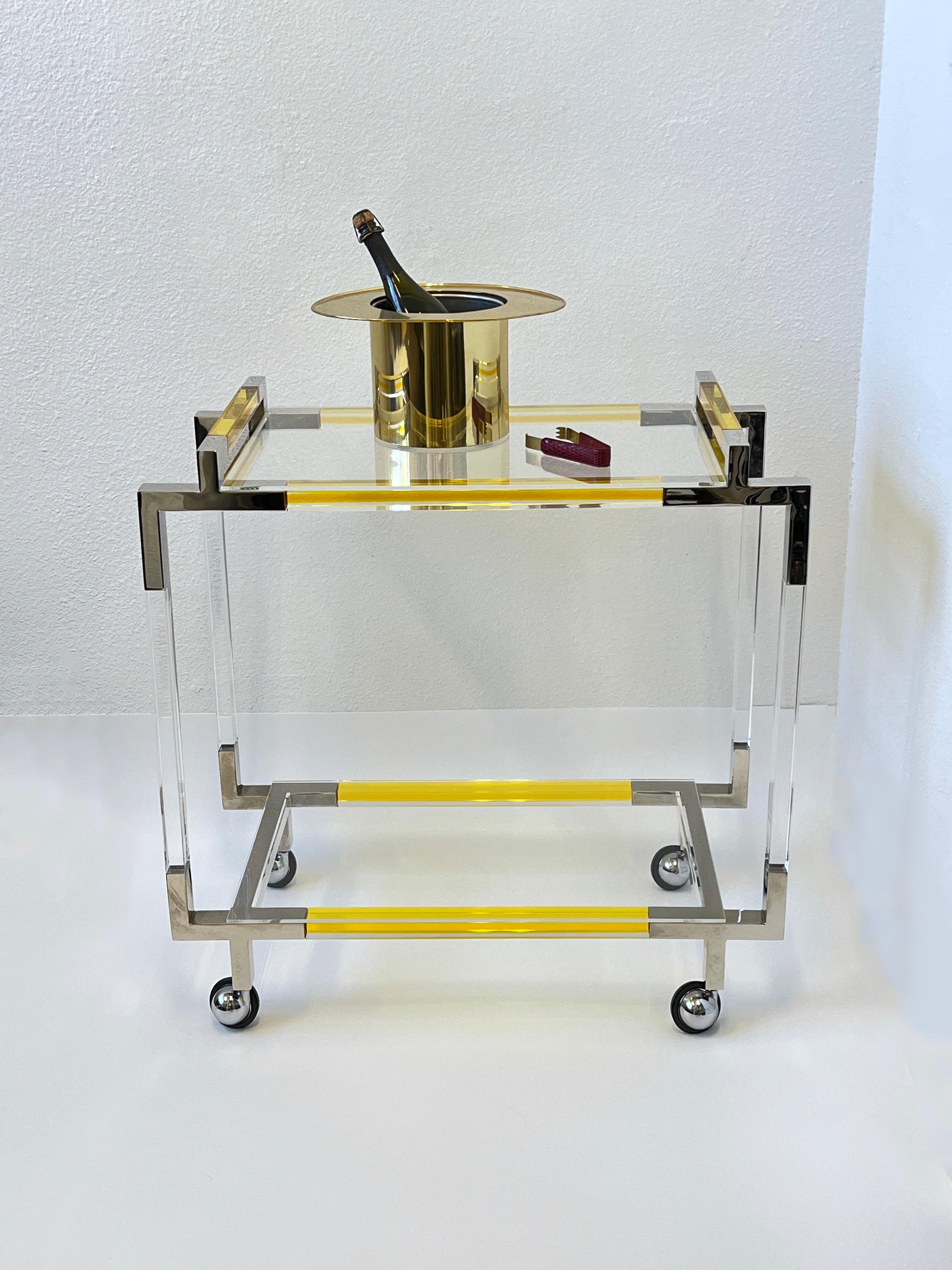 American Yellow Lucite and Chrome Bar Cart by Charles Hollis Jones 
