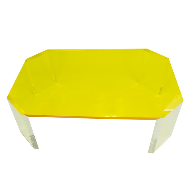 Yellow Lucite Coffee Table For Sale 4
