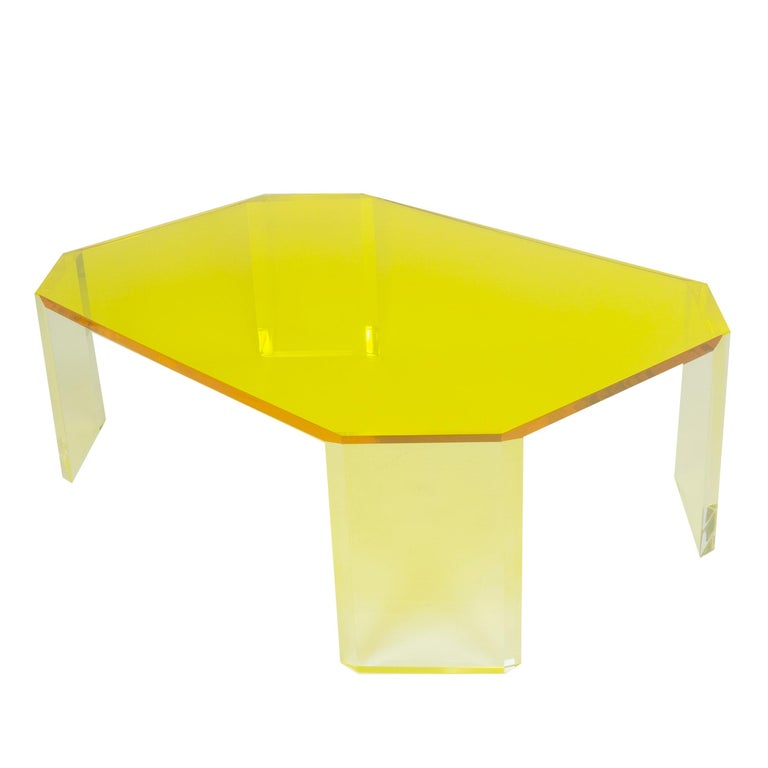 Yellow Lucite Coffee Table For Sale at 1stDibs