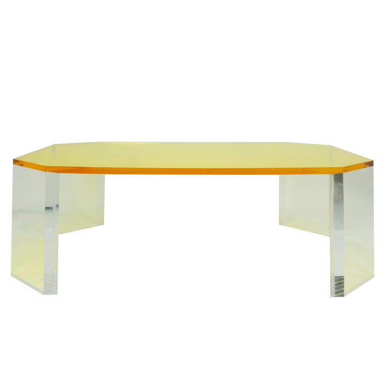 Contemporary Yellow Lucite Coffee Table For Sale