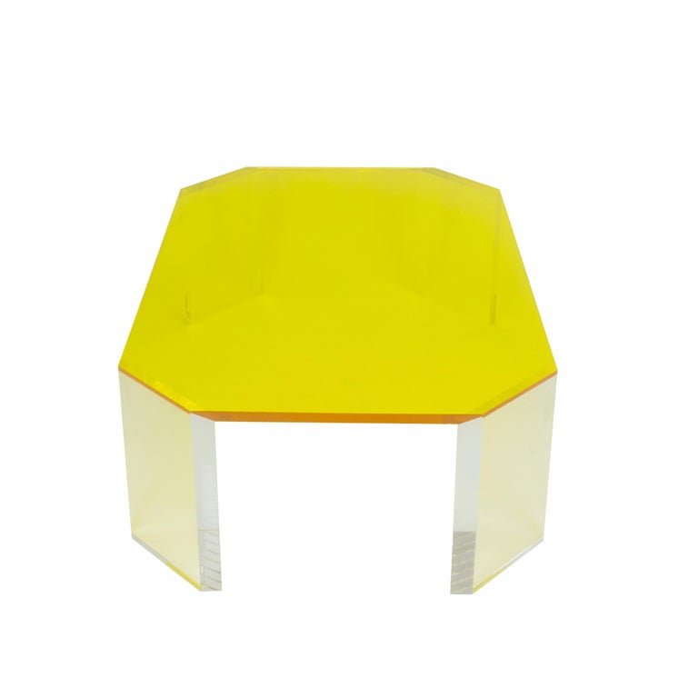 Yellow Lucite Coffee Table For Sale 2