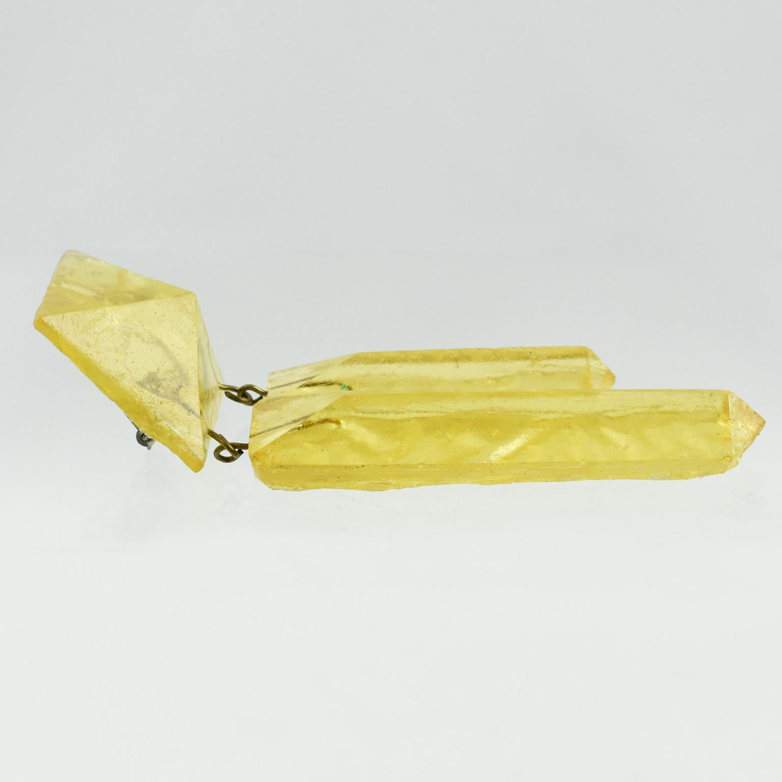 Women's or Men's Yellow Lucite Dangle Ice Cube Clip Earrings For Sale