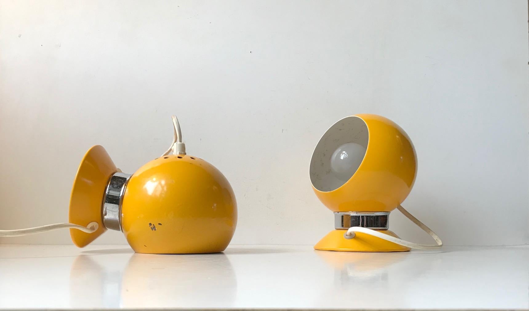 Yellow Magnetic Danish Space Age Ball Wall Lamps from ABO, 1970s In Good Condition In Esbjerg, DK