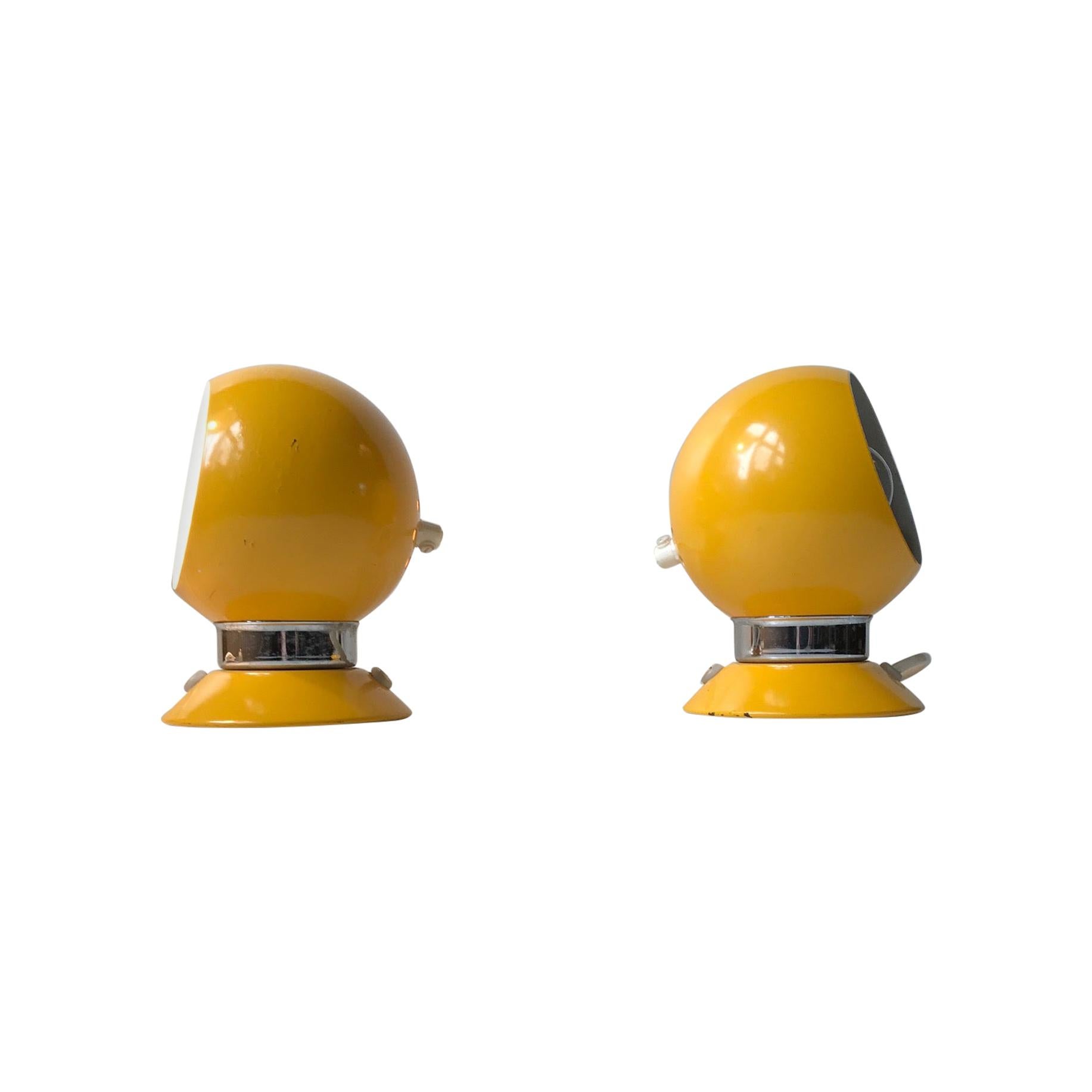 Yellow Magnetic Danish Space Age Ball Wall Lamps from ABO, 1970s