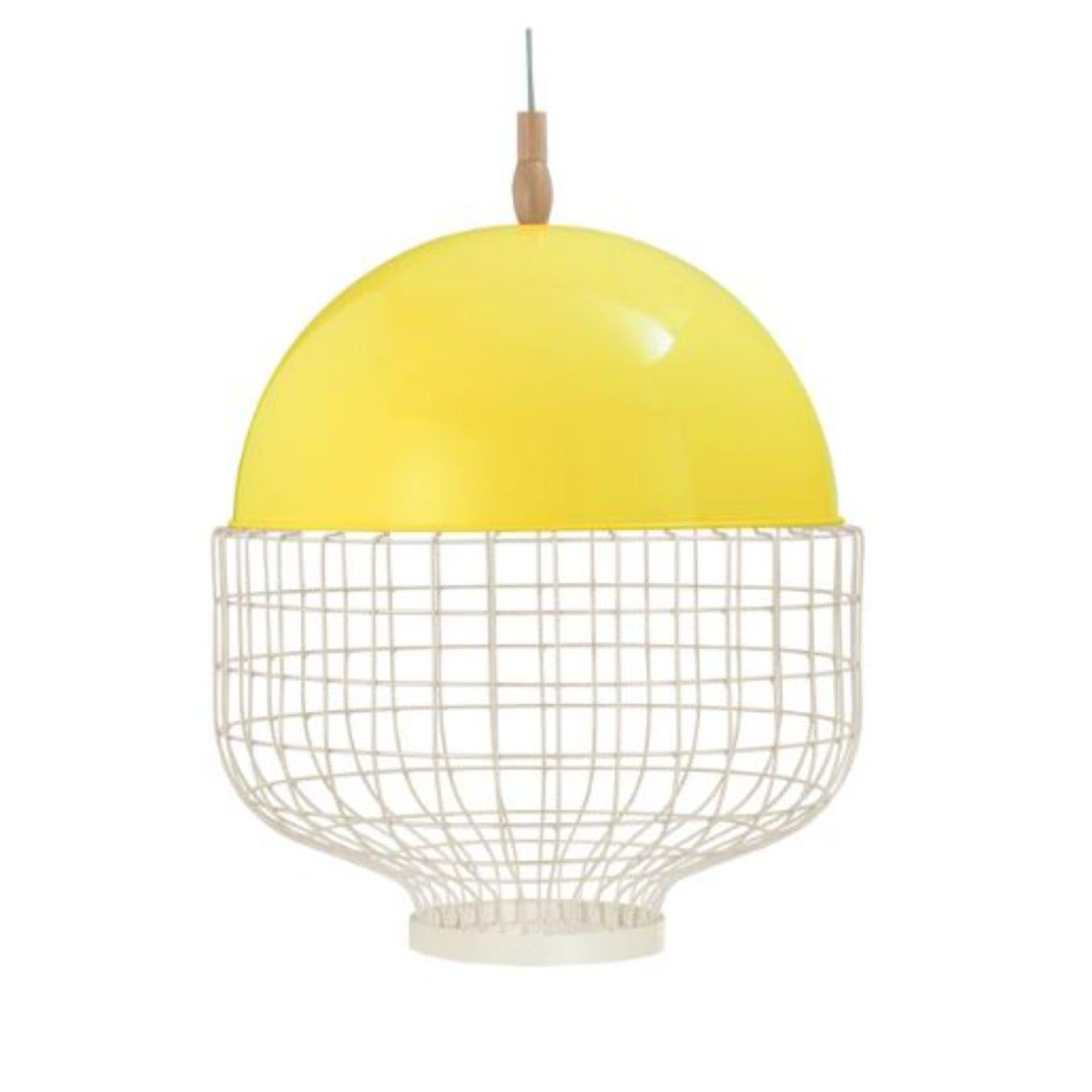 Yellow magnolia suspension lamp by Dooq.
Dimensions: W 65 x D 65 x H 68 cm.
Materials: lacquered metal, polished or brushed metal.
Also available in different colours and materials. 

Information:
230V/50Hz
E27/1x20W LED
120V/60Hz
E26/1x15W