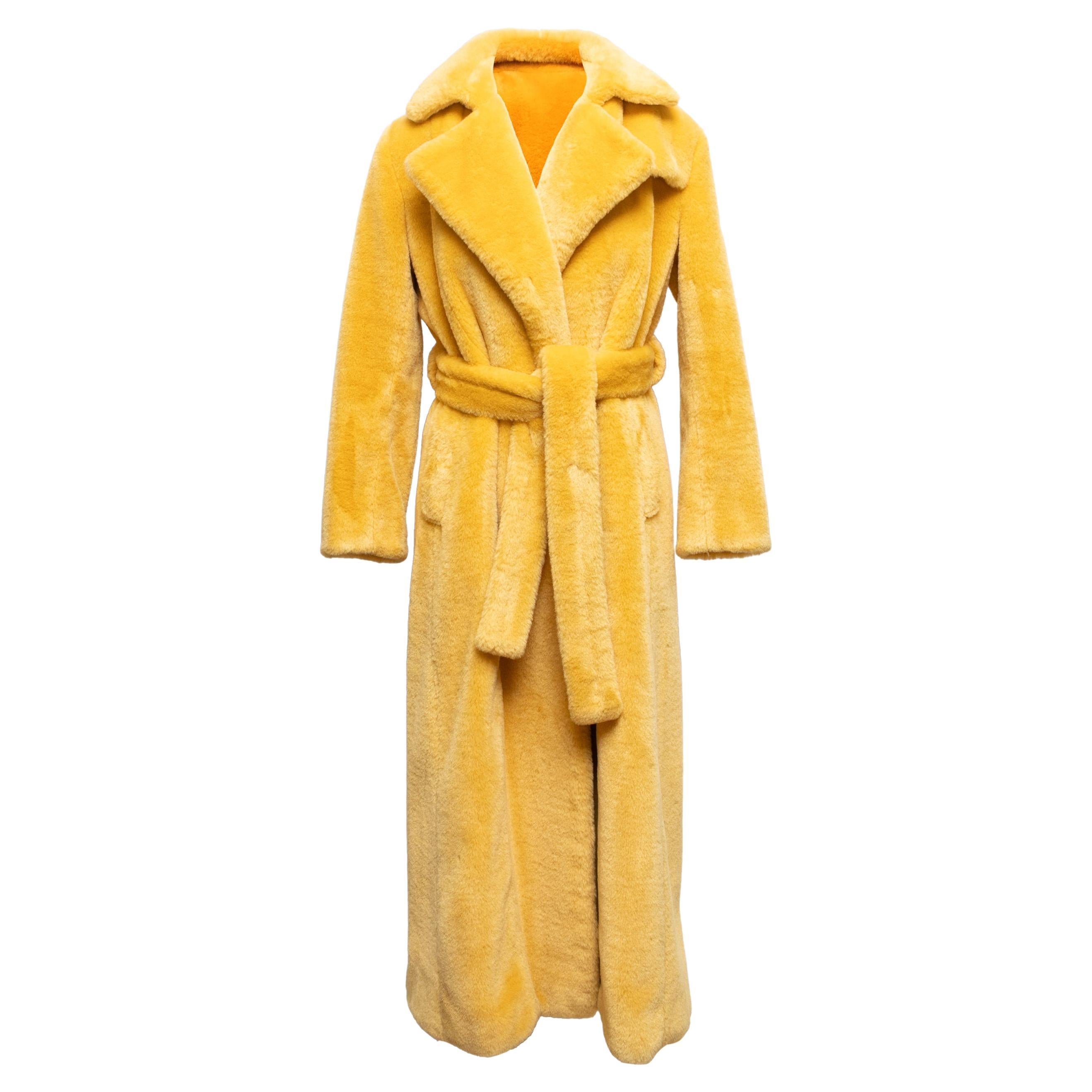 Women's Yellow Maison Atia Genevieve Faux Fur Coat Size 1 For Sale