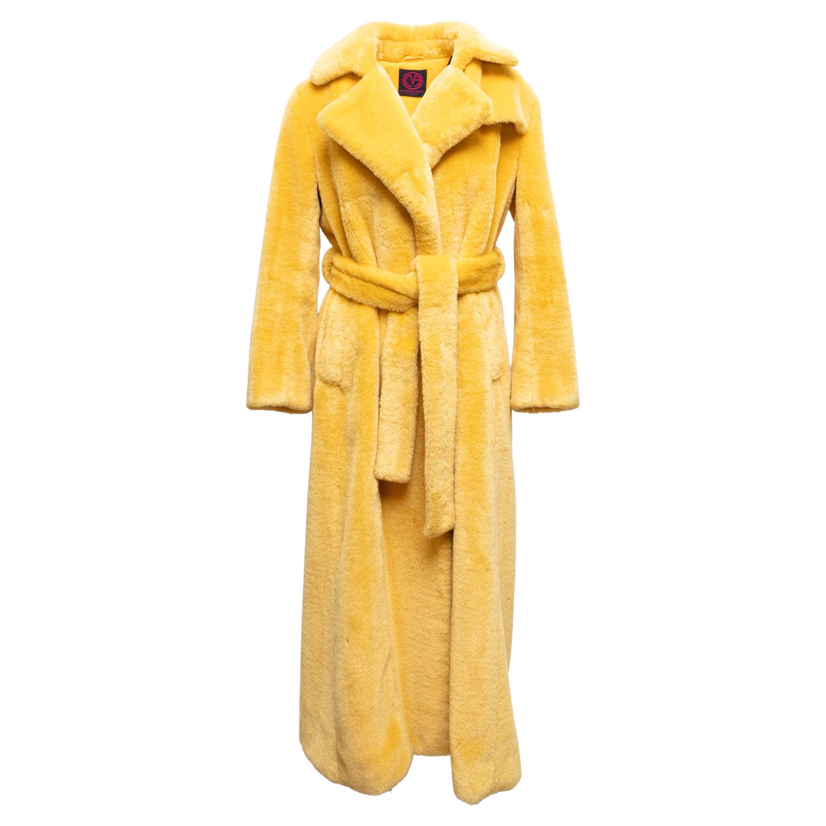 Yellow Maison Atia Genevieve Faux Fur Coat Size 1 For Sale