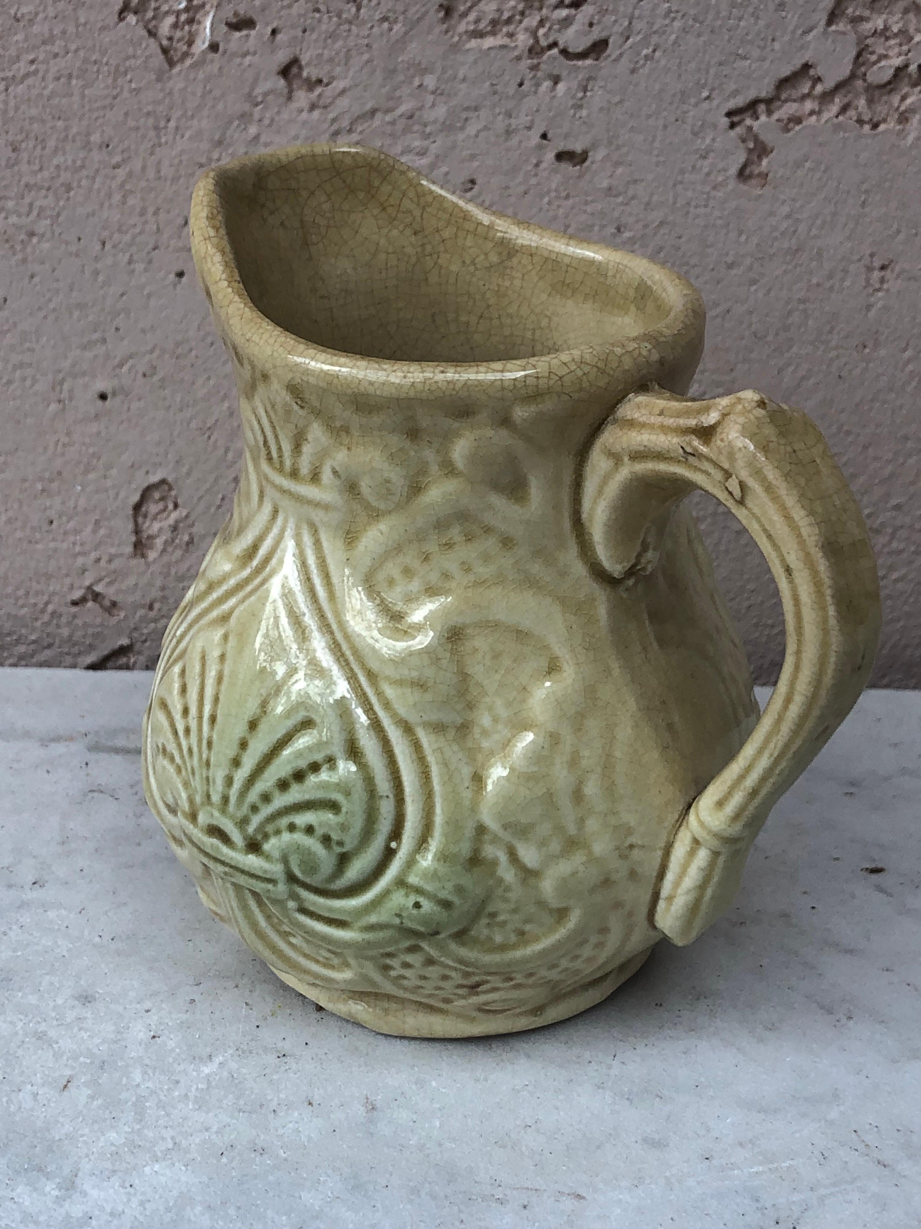 French Yellow Majolica Creamer Pitcher Onnaing Circa 1920 For Sale