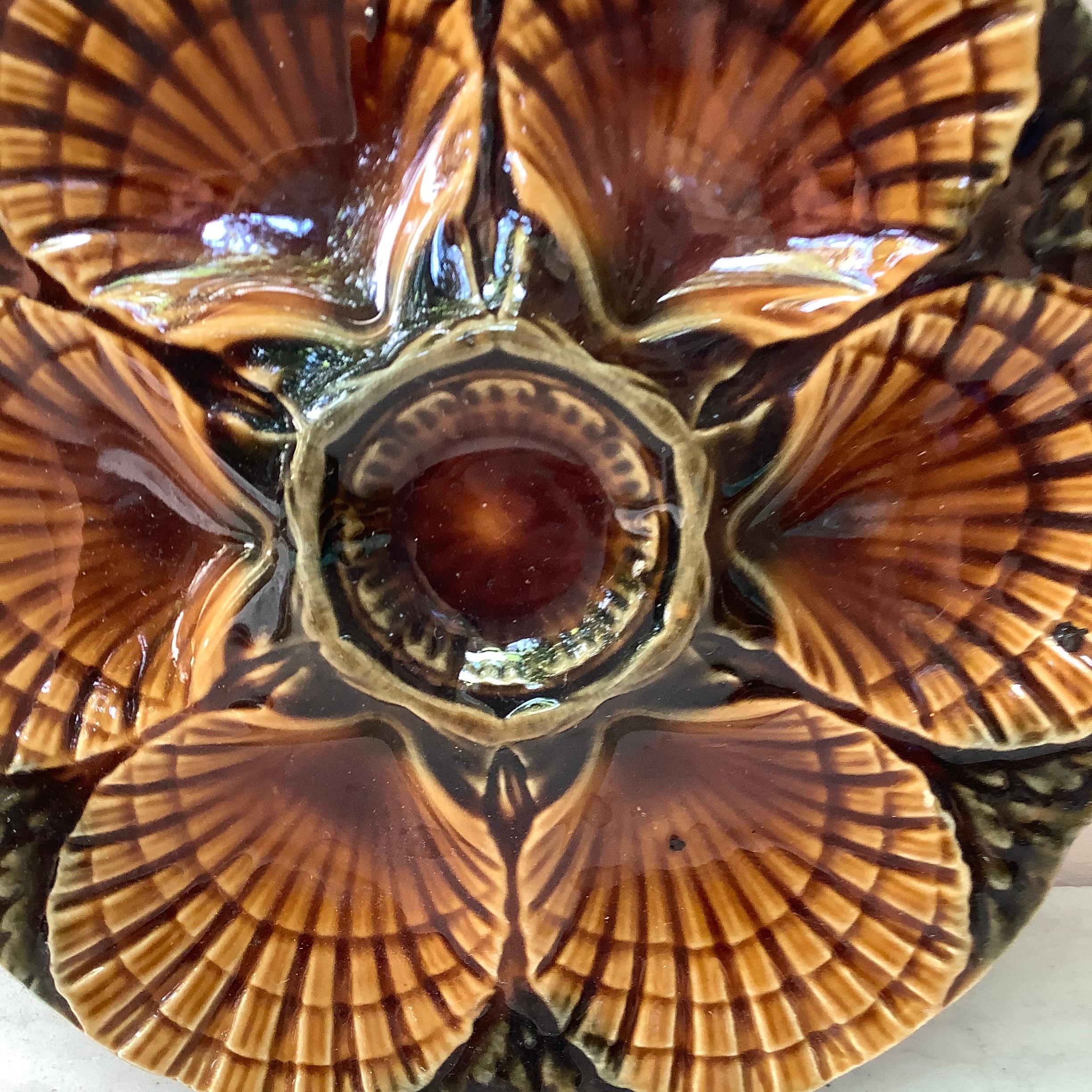 Mid-Century Modern Majolica Oyster Plate Sarreguemines Circa 1950 For Sale