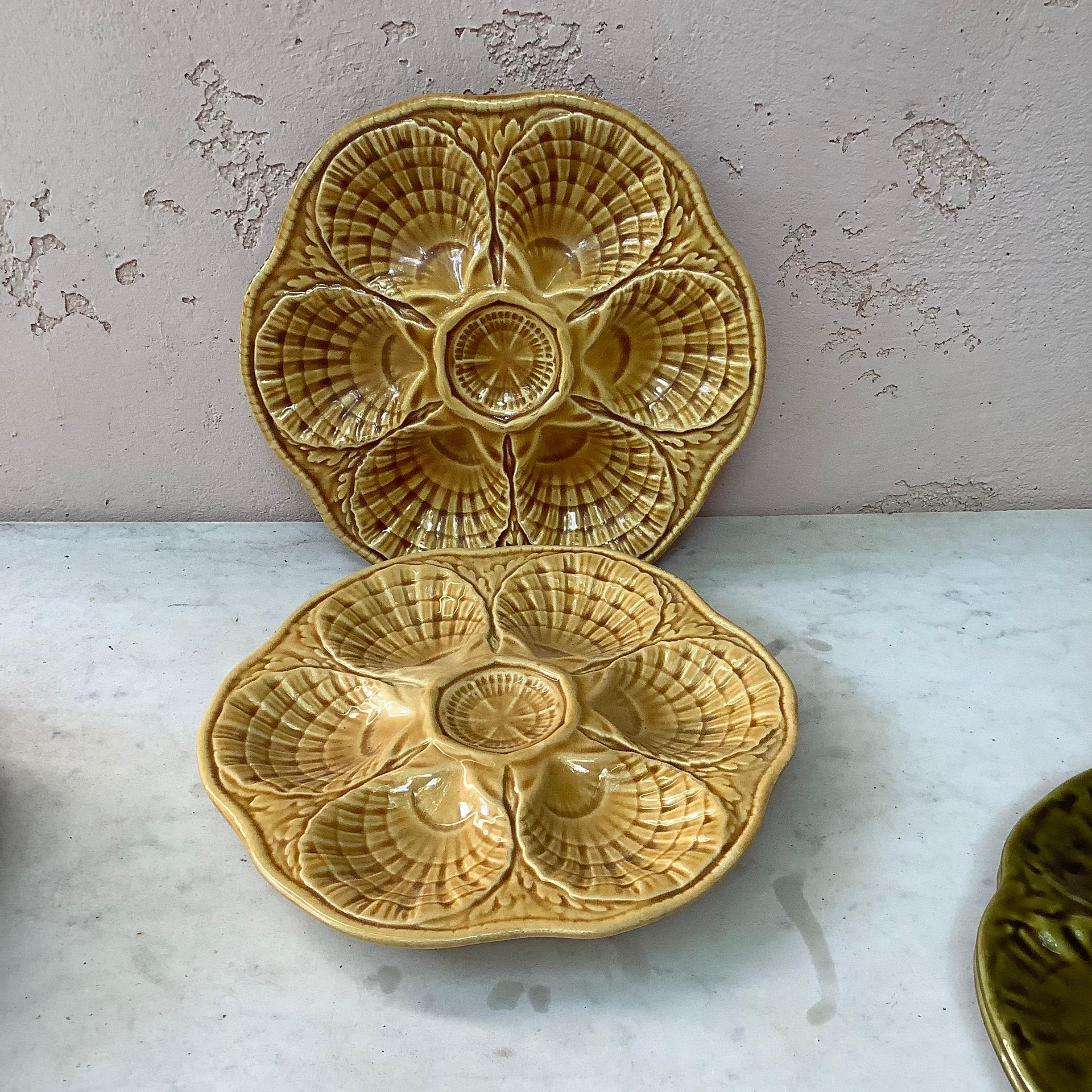 French Yellow Majolica Oyster Plate Sarreguemines Circa 1930 For Sale