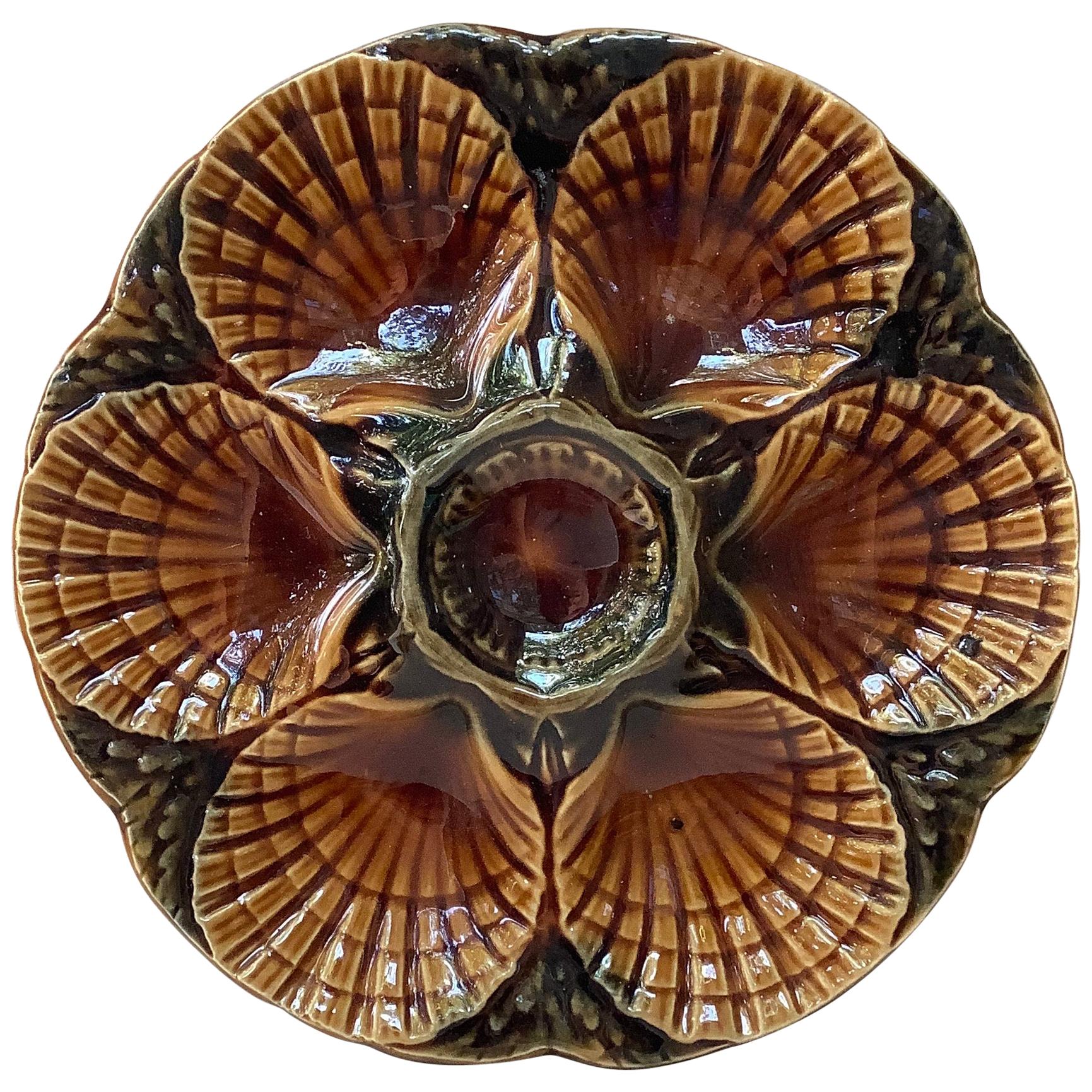 Majolica Oyster Plate Sarreguemines Circa 1950