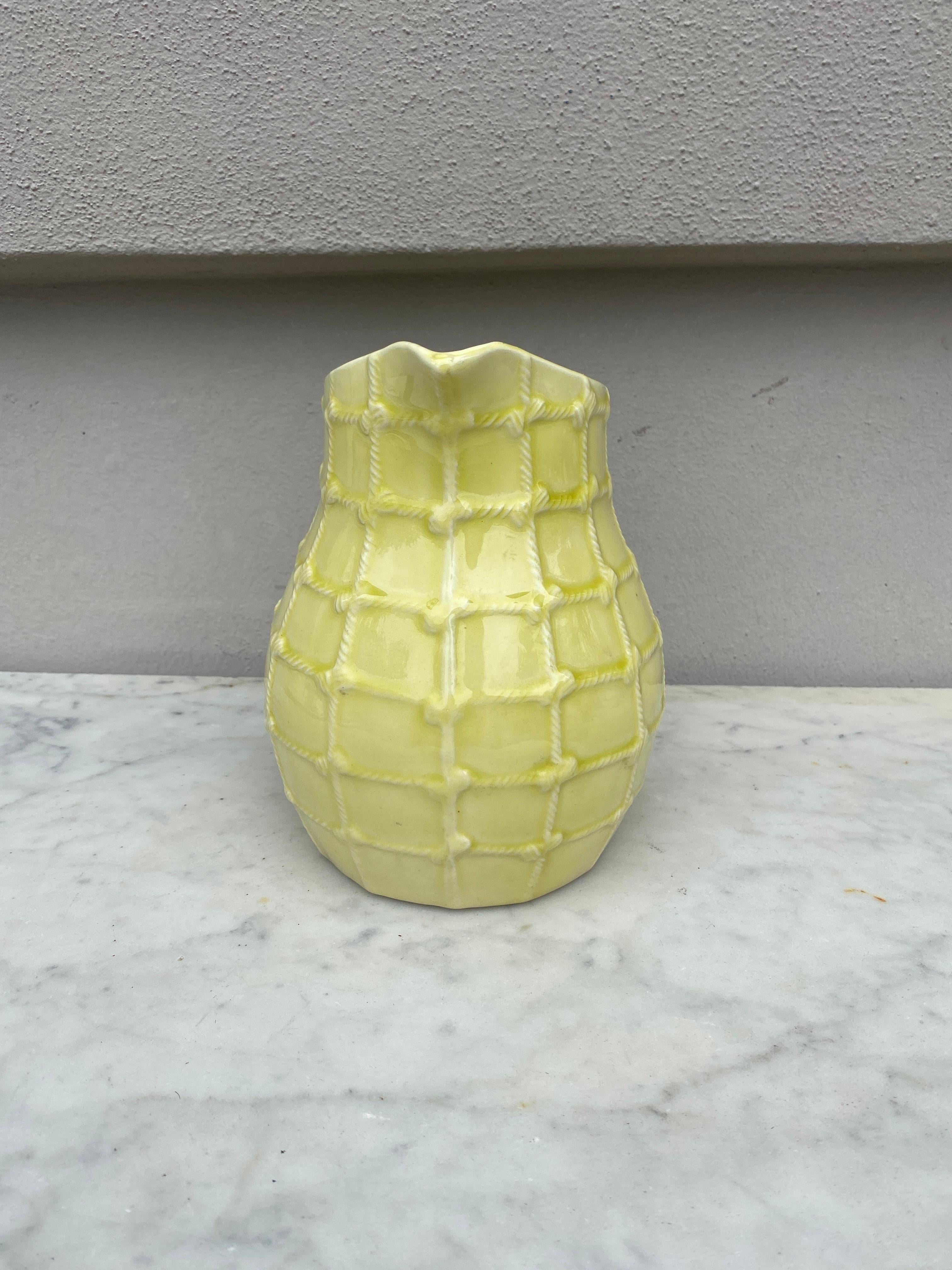 Mid-Century Modern Yellow Majolica Rope Pitcher Saint Clement, Circa 1950 For Sale