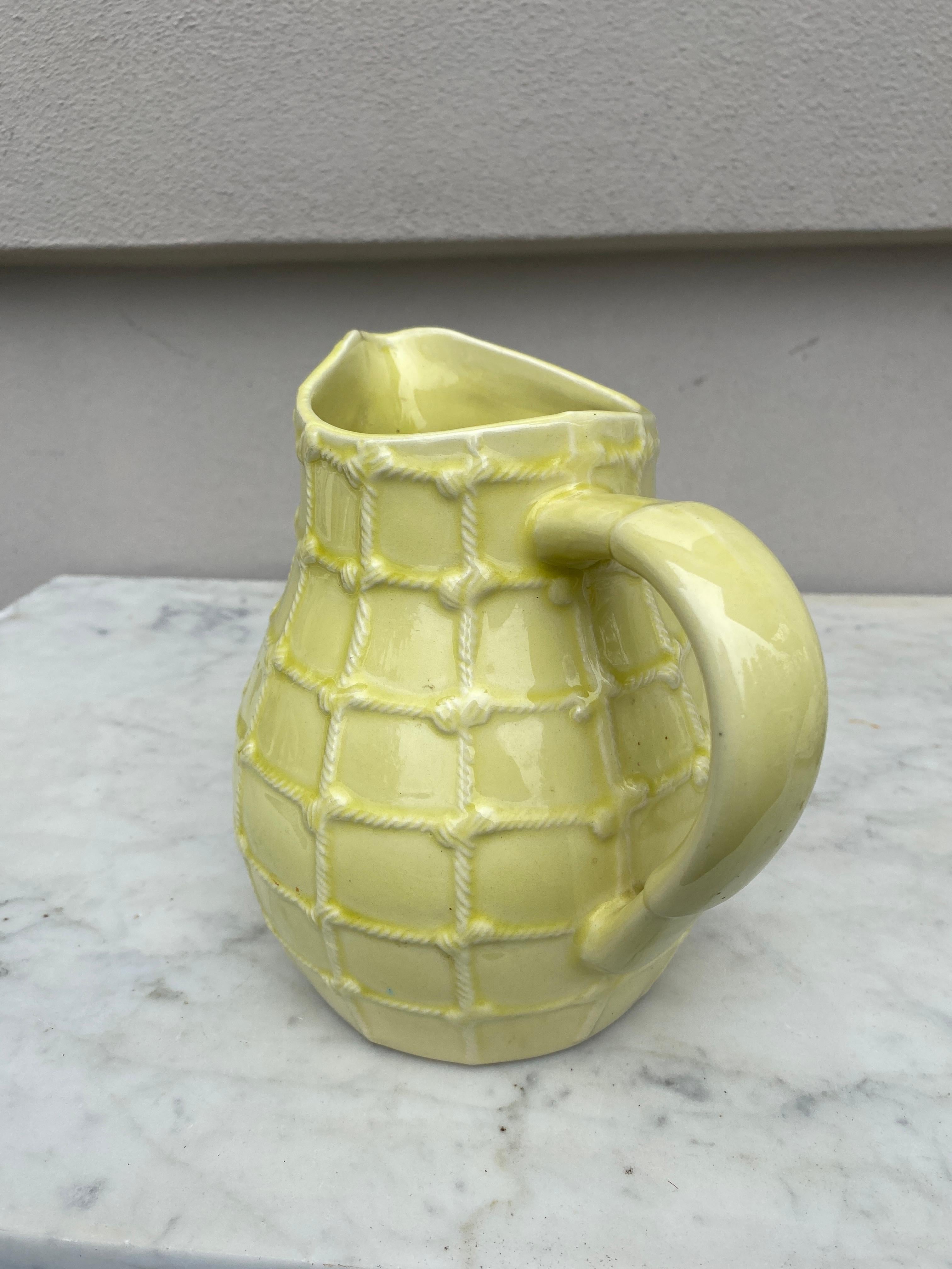 Yellow Majolica Rope Pitcher Saint Clement, Circa 1950 In Good Condition For Sale In Austin, TX