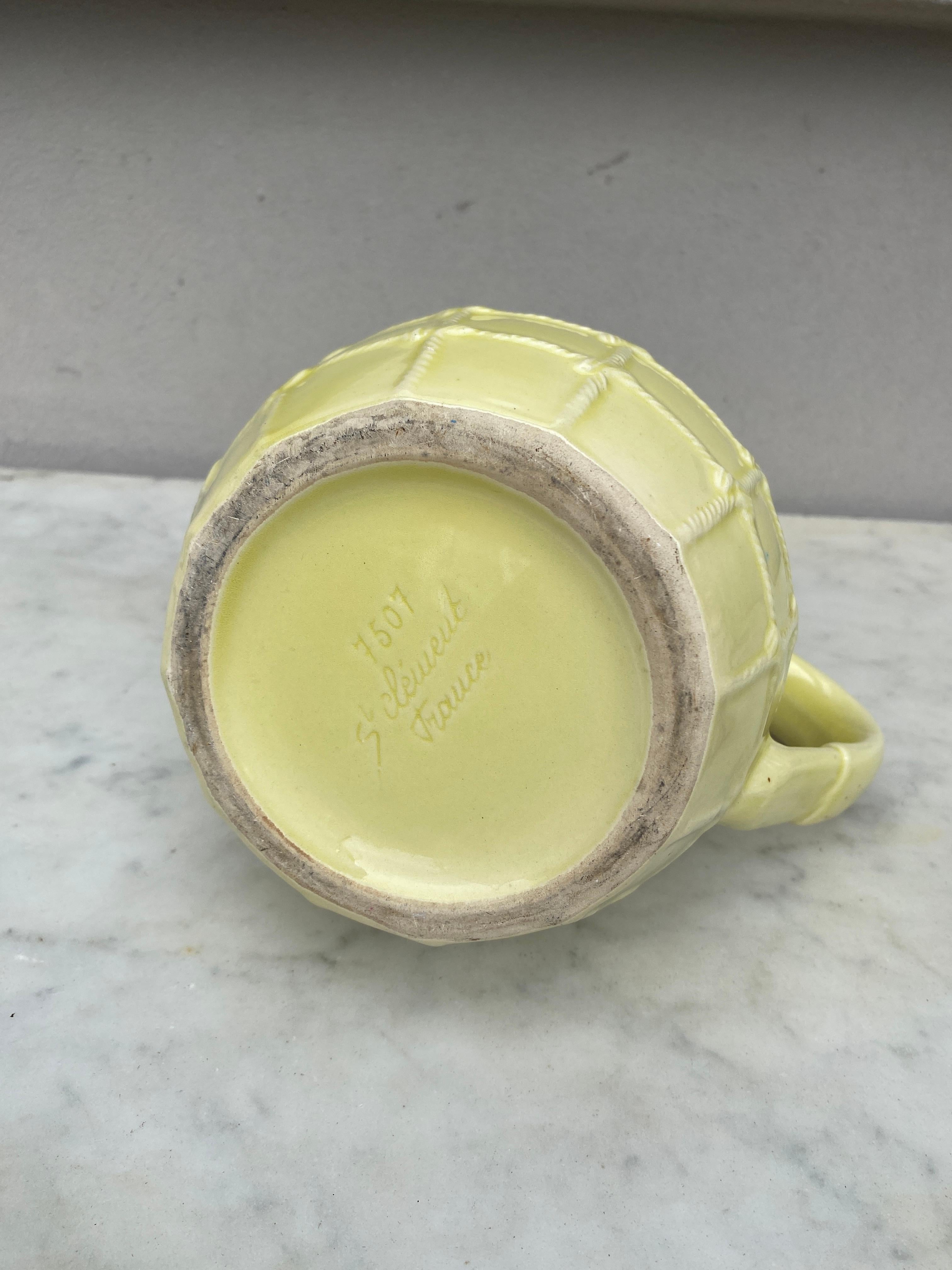 Mid-20th Century Yellow Majolica Rope Pitcher Saint Clement, Circa 1950 For Sale