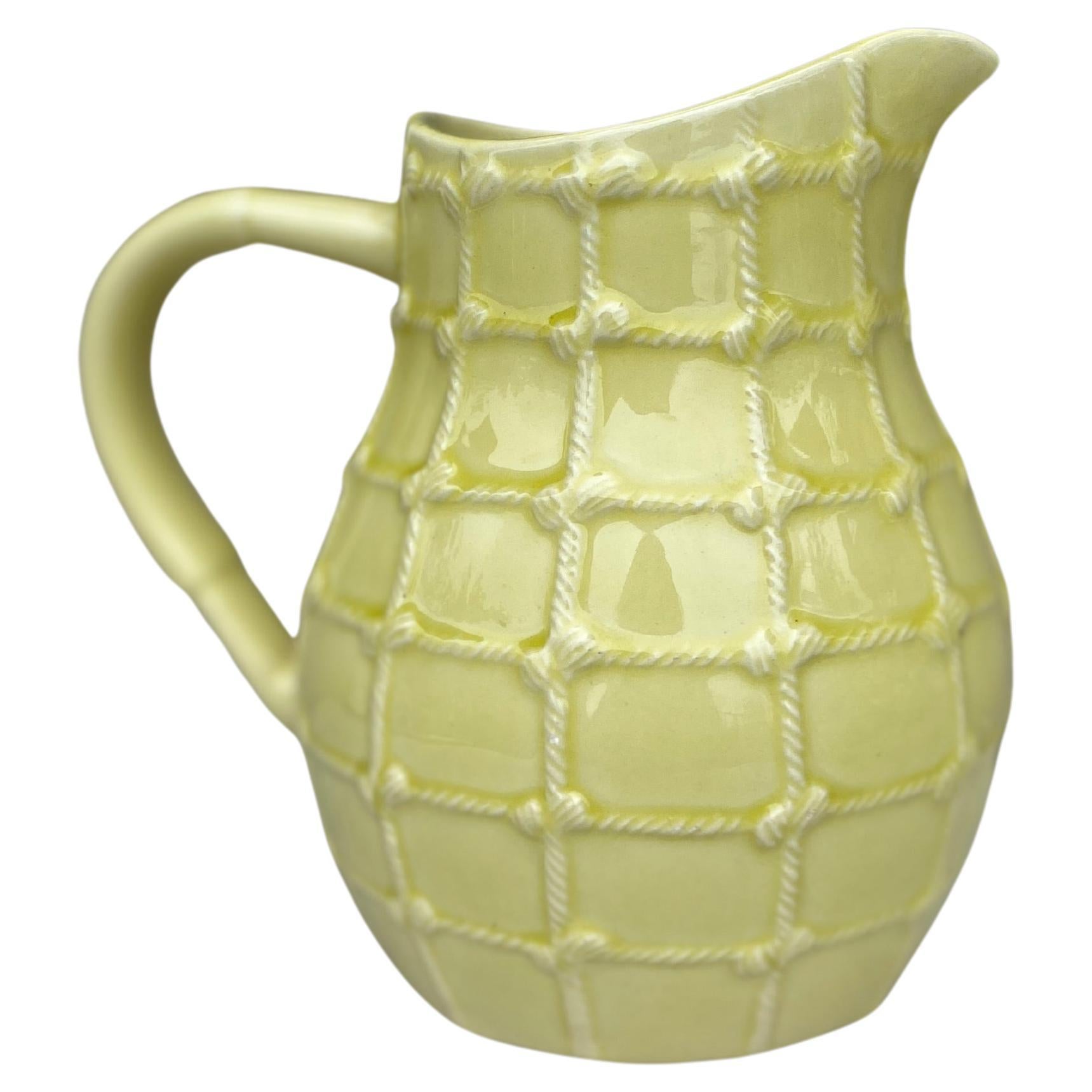 Yellow Majolica Rope Pitcher Saint Clement, Circa 1950 For Sale