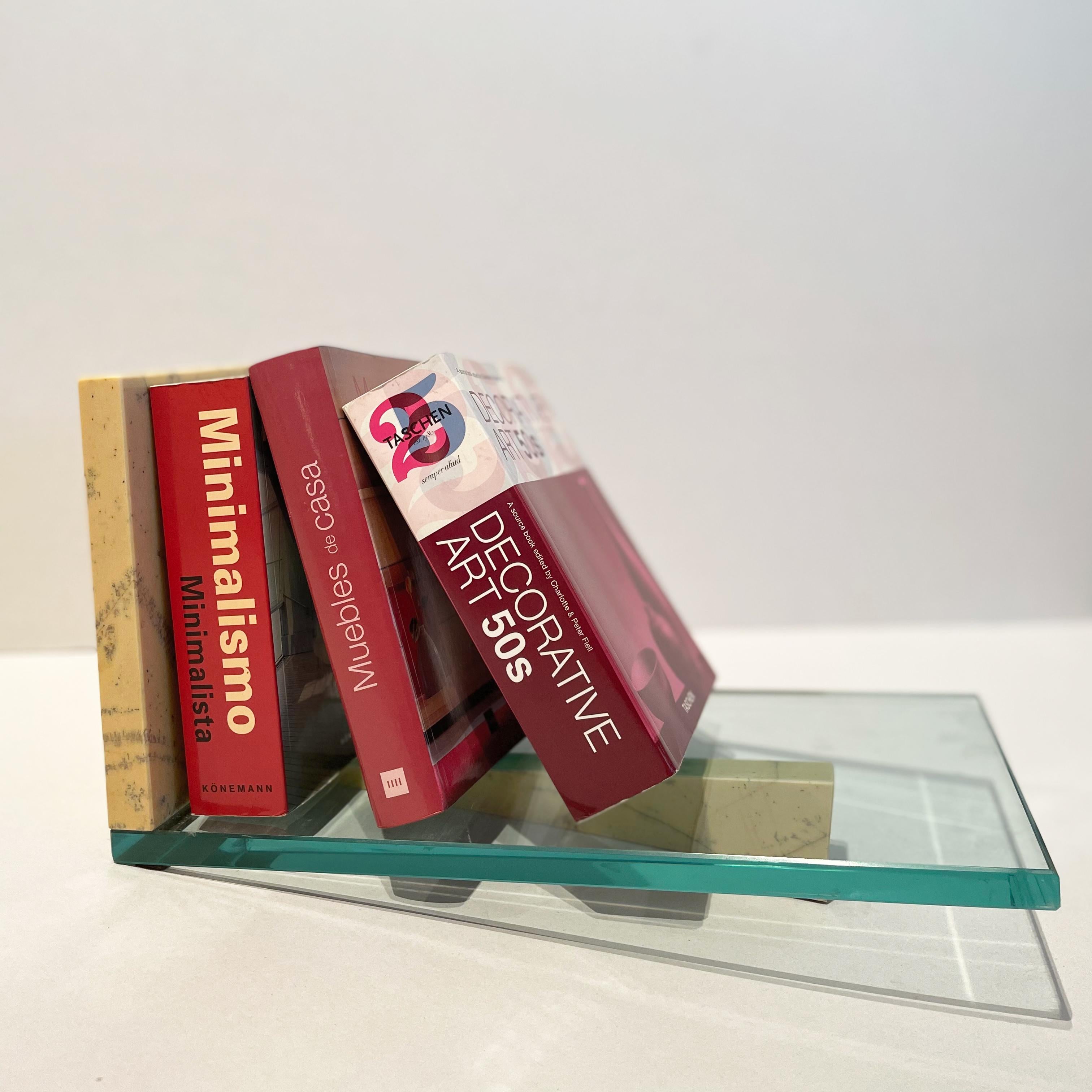 Stone Yellow Marble & Crystal Bookend Contemporary Design Joaquín Moll in Stock Meddel For Sale