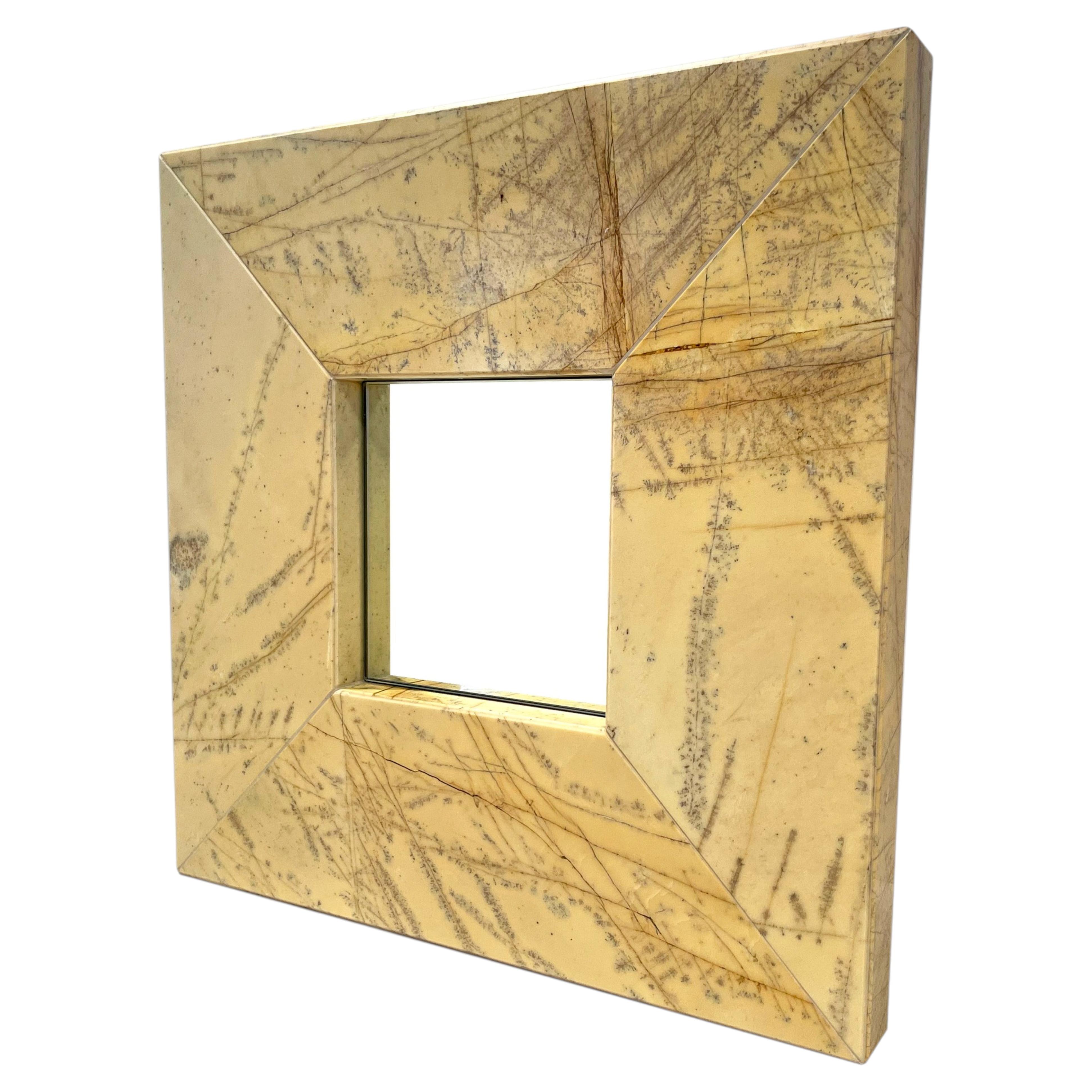 Yellow Marble Mirror Square Design Contemporary Style Luxury Decorative Object For Sale