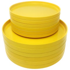 Retro Yellow Massimo Vignelli for Heller Dinnerware, Set of 6 Dinner and Salad Plates