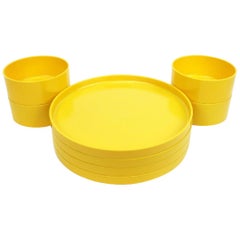 Vintage Yellow Massimo Vignelli for Heller Dinnerware, Set of Four Plates and Four Bowls