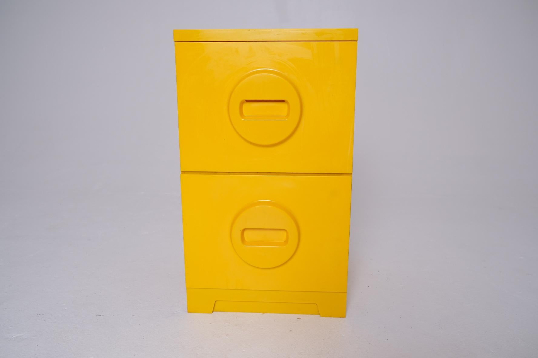 Yellow MCM Two-Drawer File Cabinet by Akro Mills For Sale 3