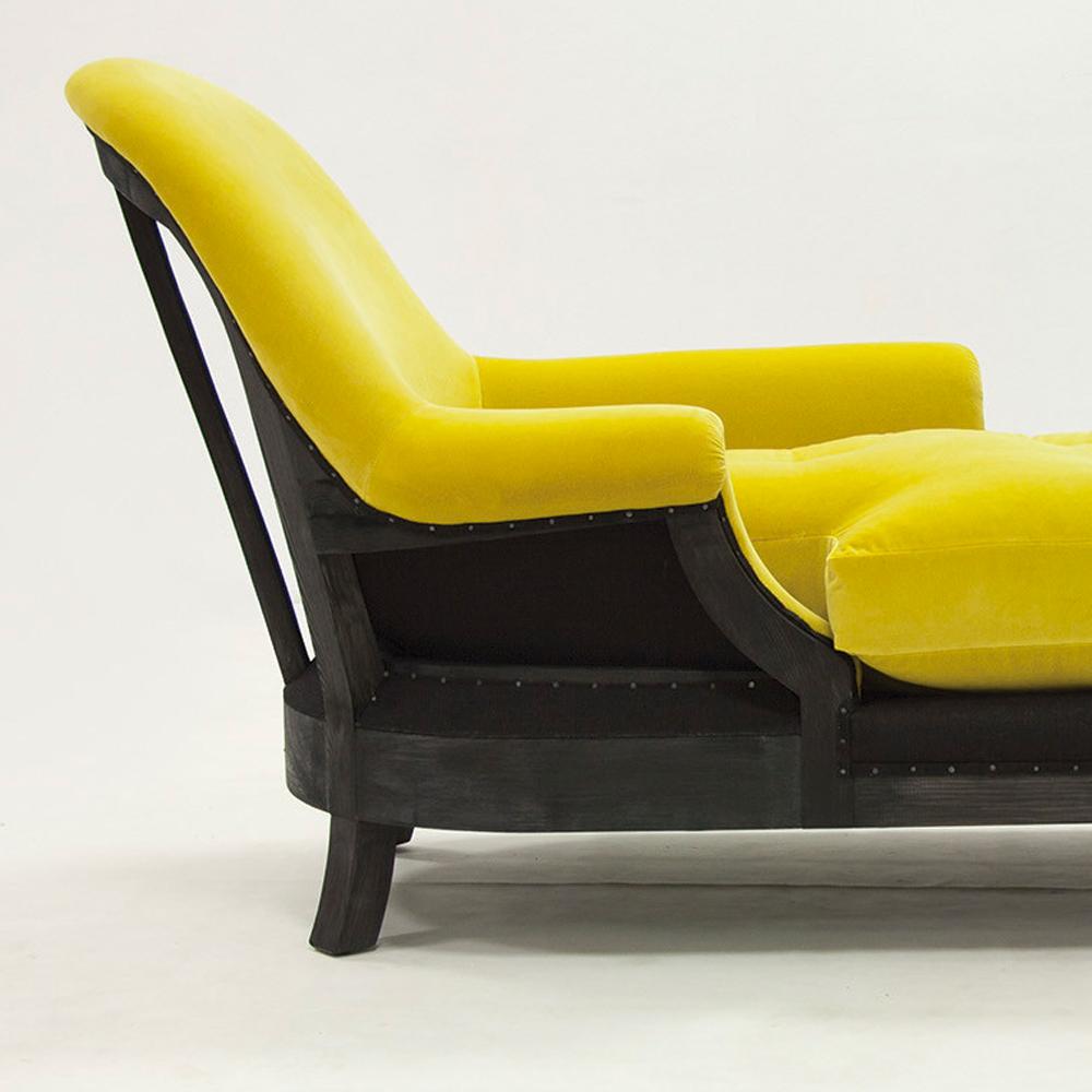 Blackened Yellow Meridienne Long Chair with Velvet Fabric For Sale