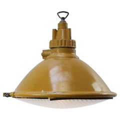 Yellow Metal Airport Runway Vintage Industrial Clear Glass Pendant Light