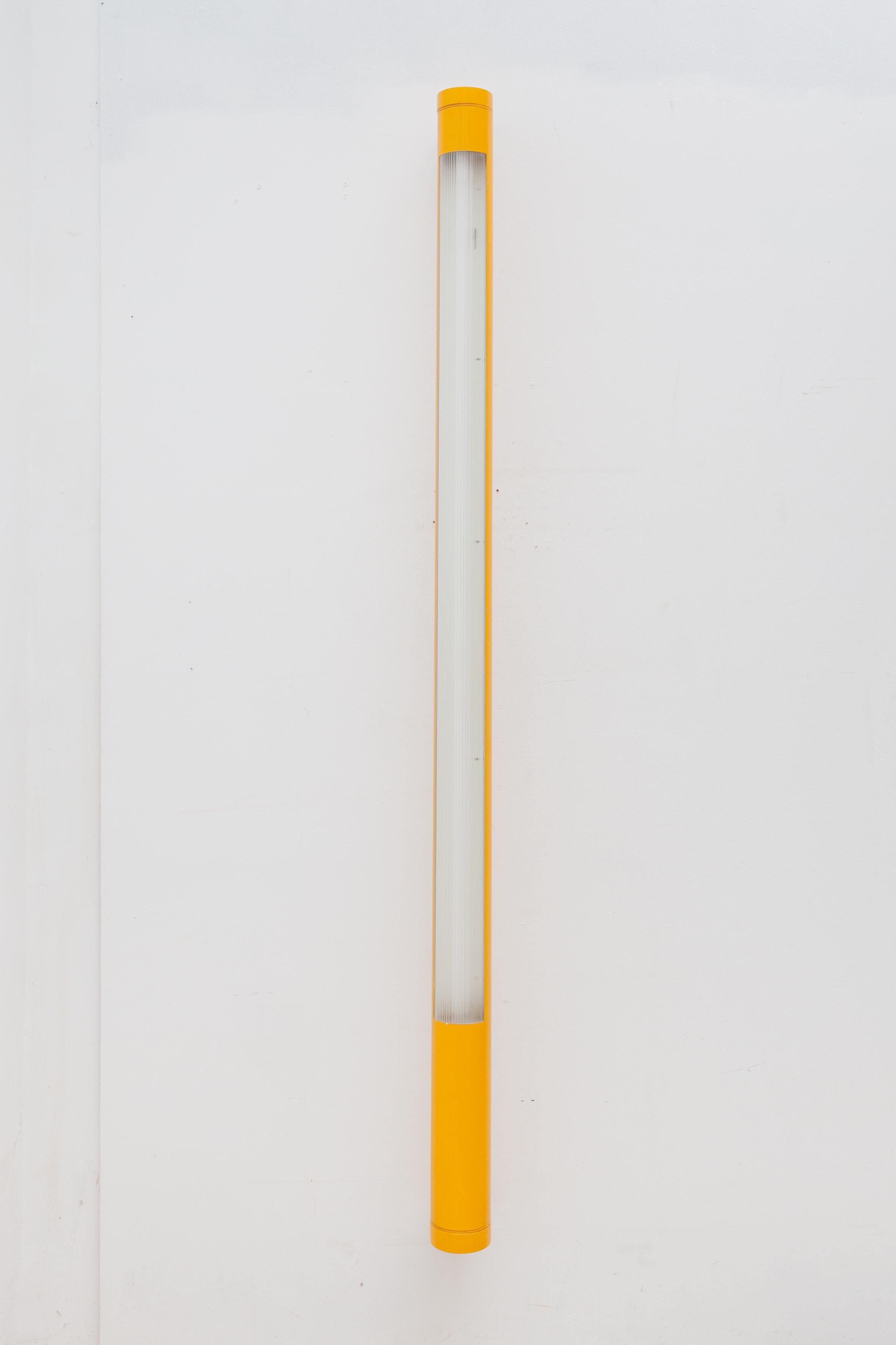 Late 20th Century Yellow Metal and Fluorescent Tube Wall Lamp, 1970s, Germany For Sale