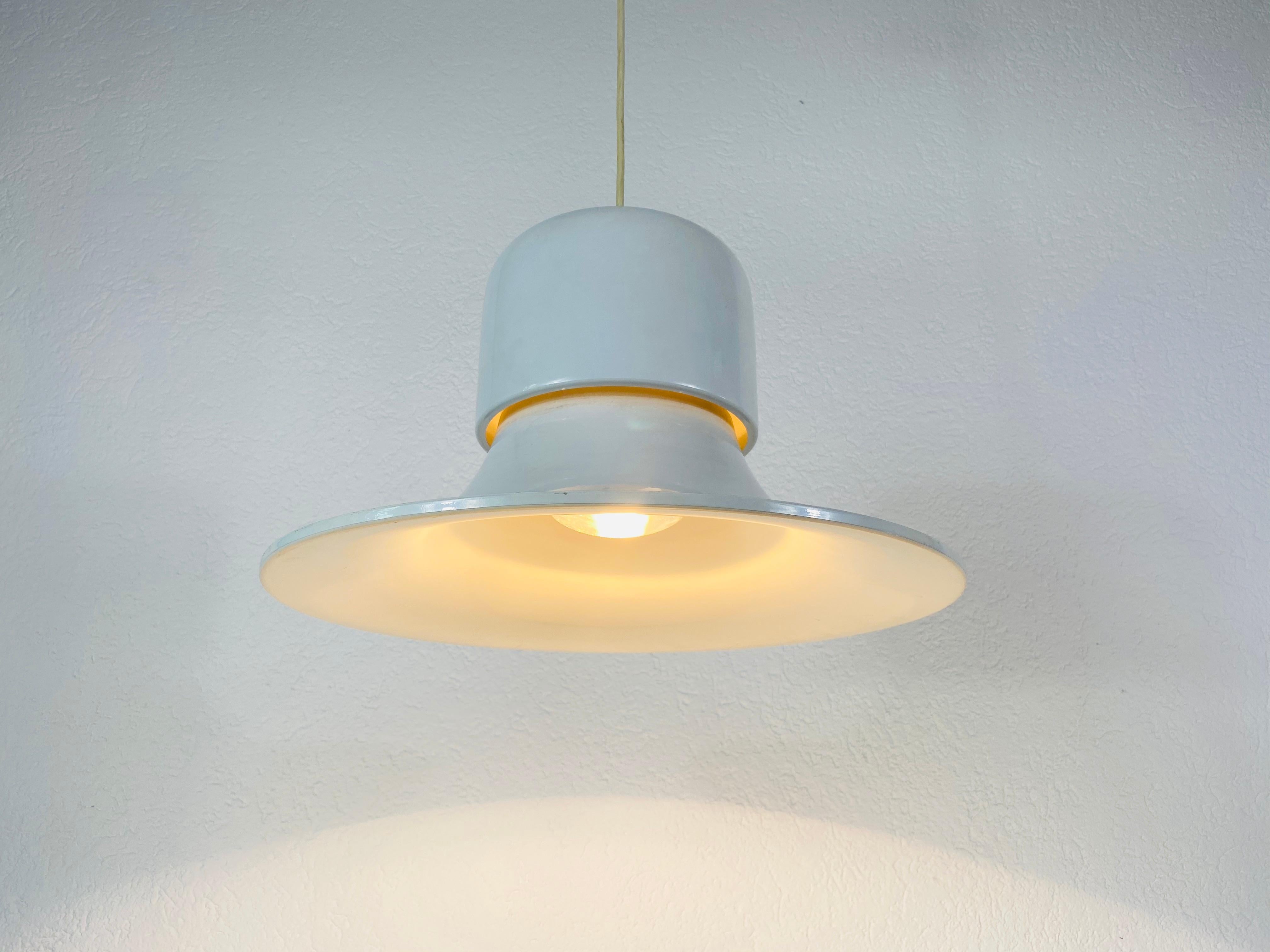 Italian White Metal Hanging Lamp by Joe Colombo Stilnovo Style, Italy, 1950s For Sale