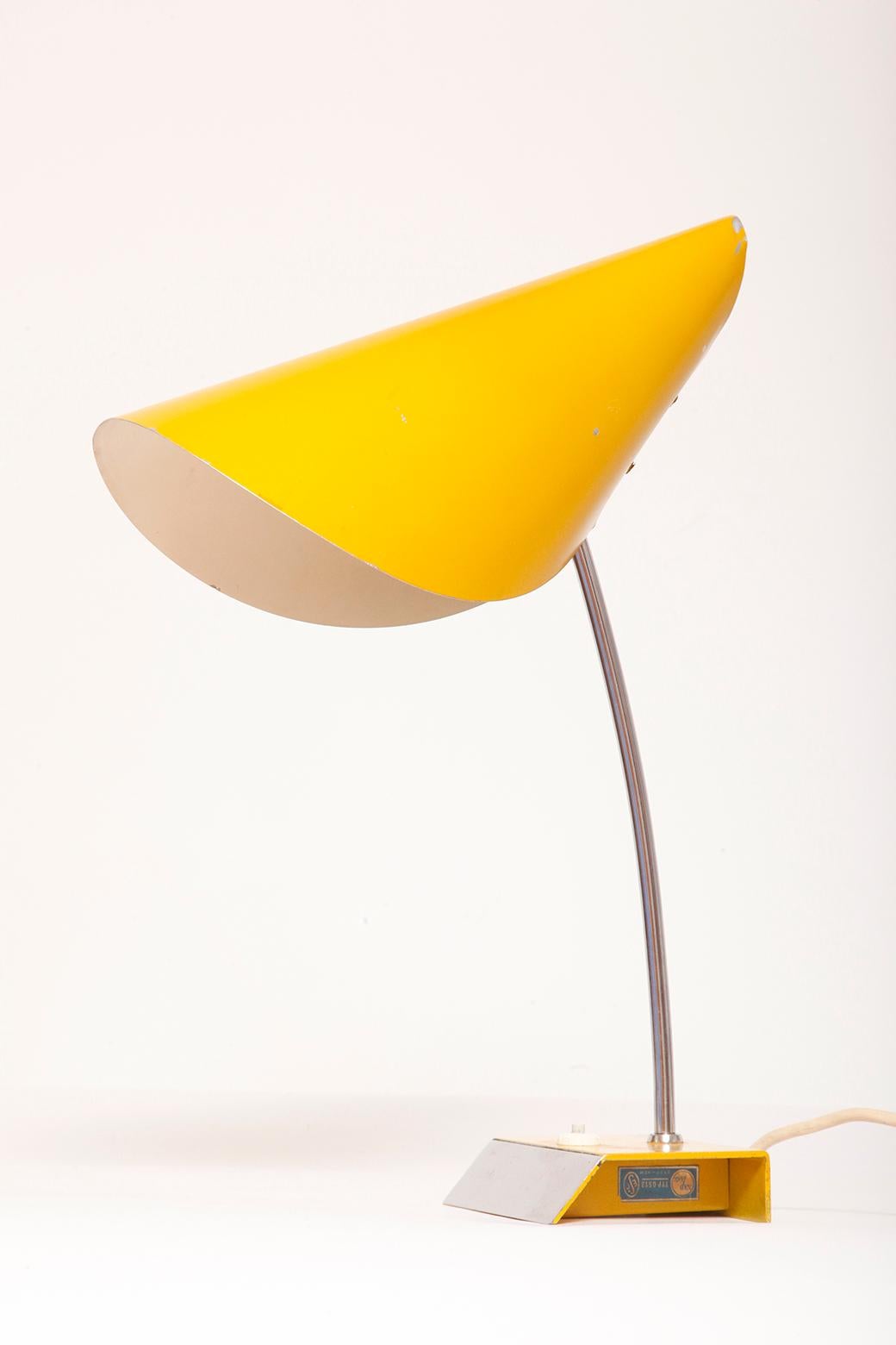 Mid-Century Modern Yellow metal large desk lamp 