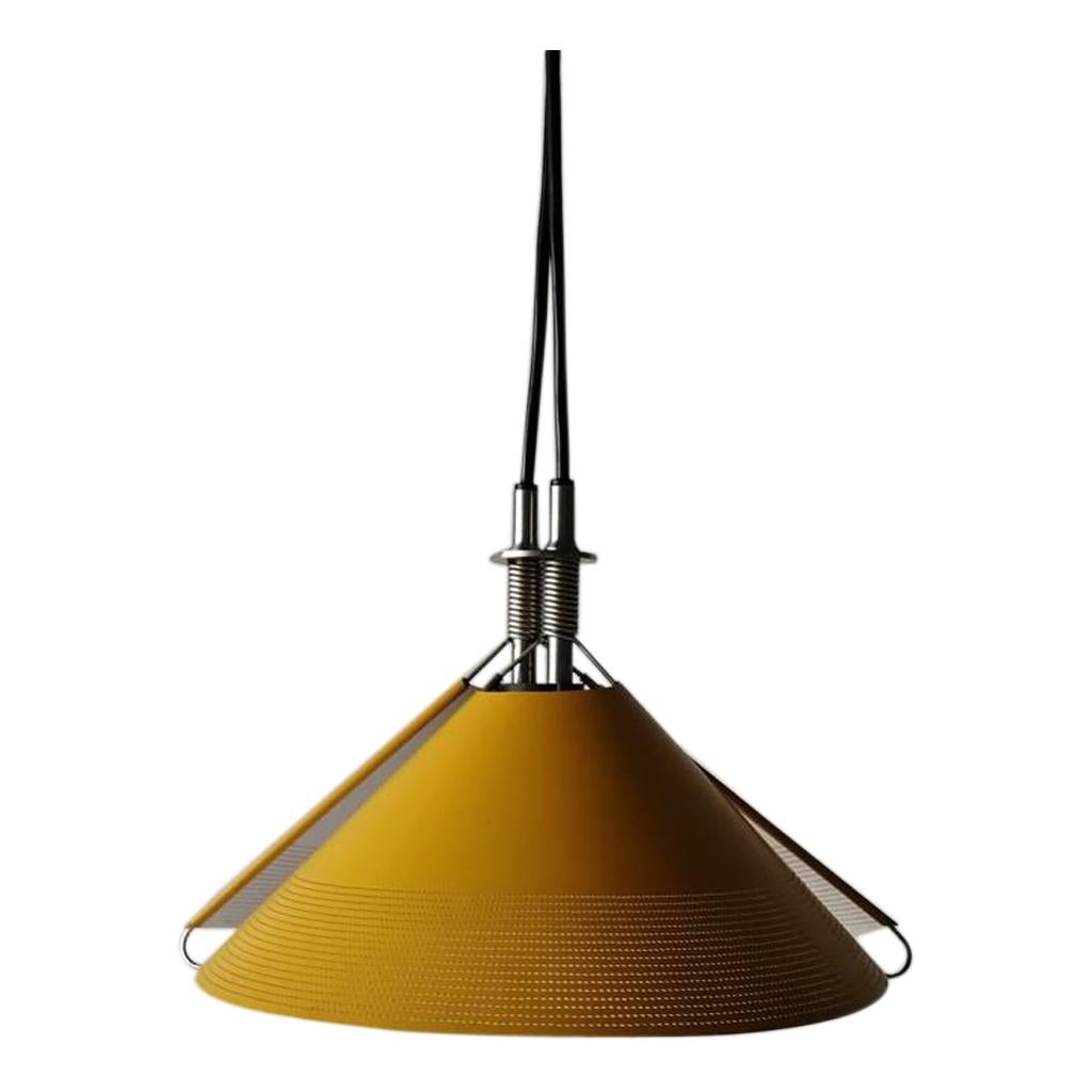 Lampada a sospensione in metallo giallo Sintheto Soffitto di F. A. Porsche per Luci, anni '80