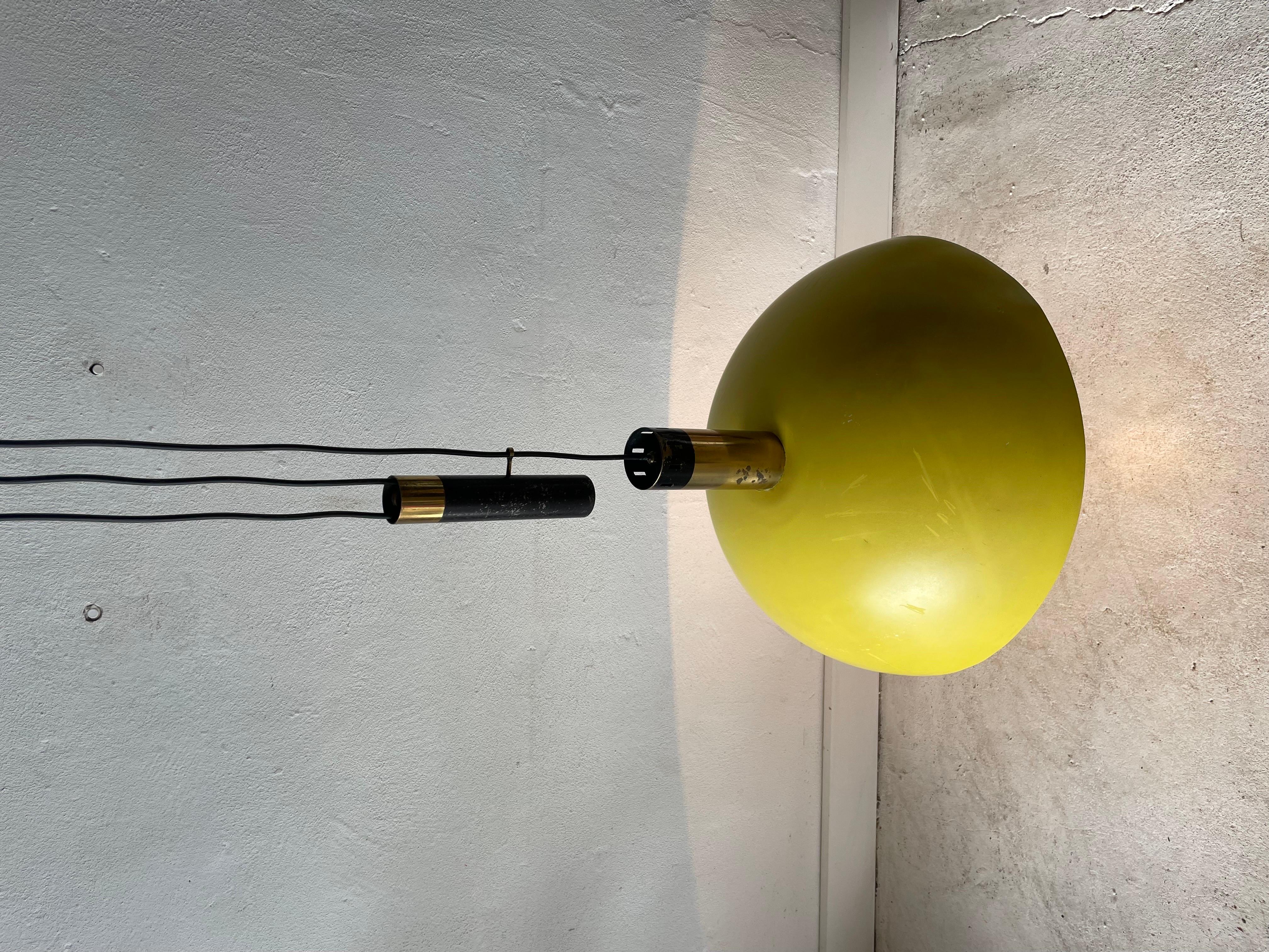 Yellow Metal Shade Counterweight Pendant Lamp by Stilux, 1960s, Italy For Sale 6