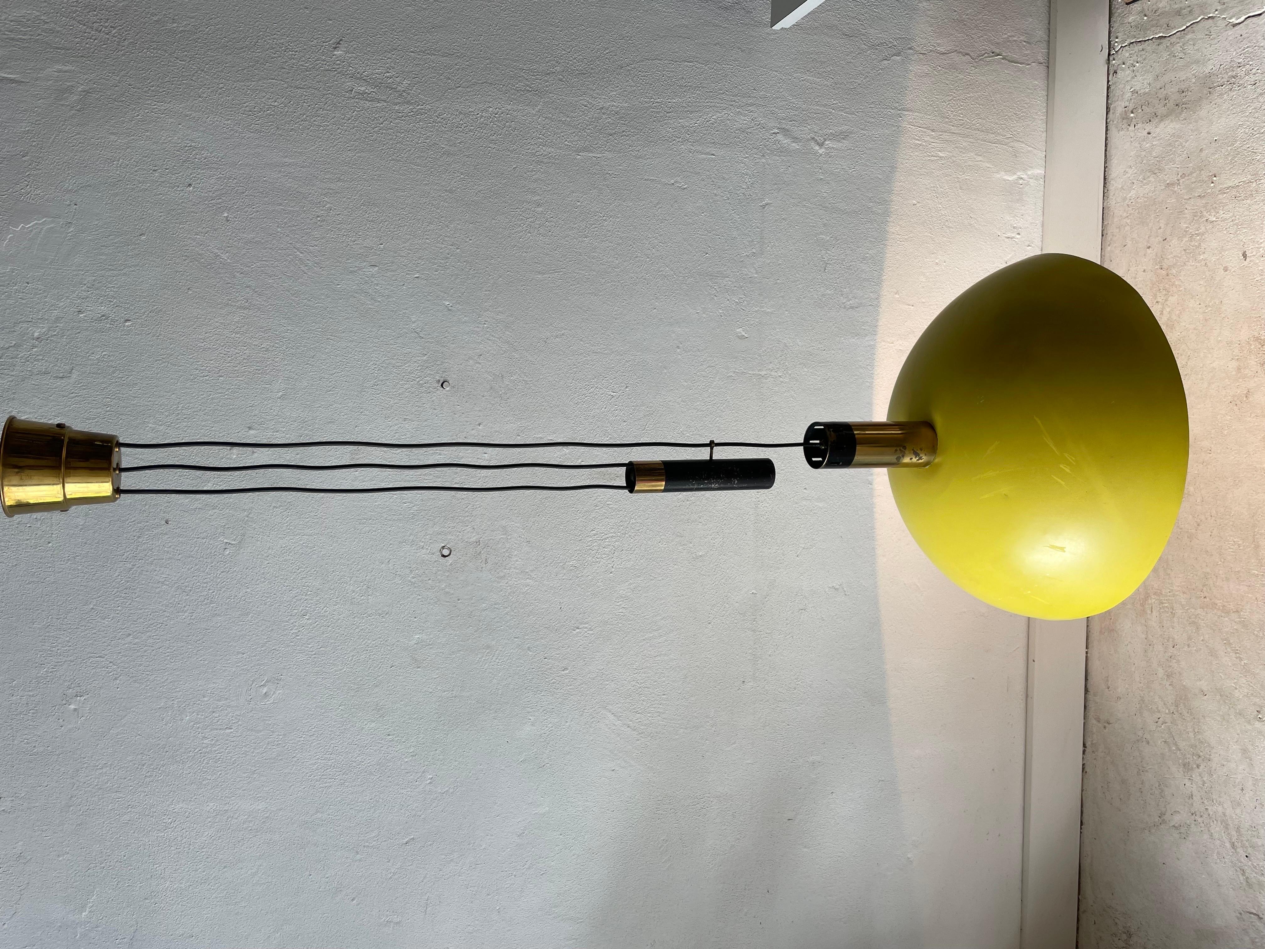 Yellow Metal Shade Counterweight Pendant Lamp by Stilux, 1960s, Italy For Sale 7